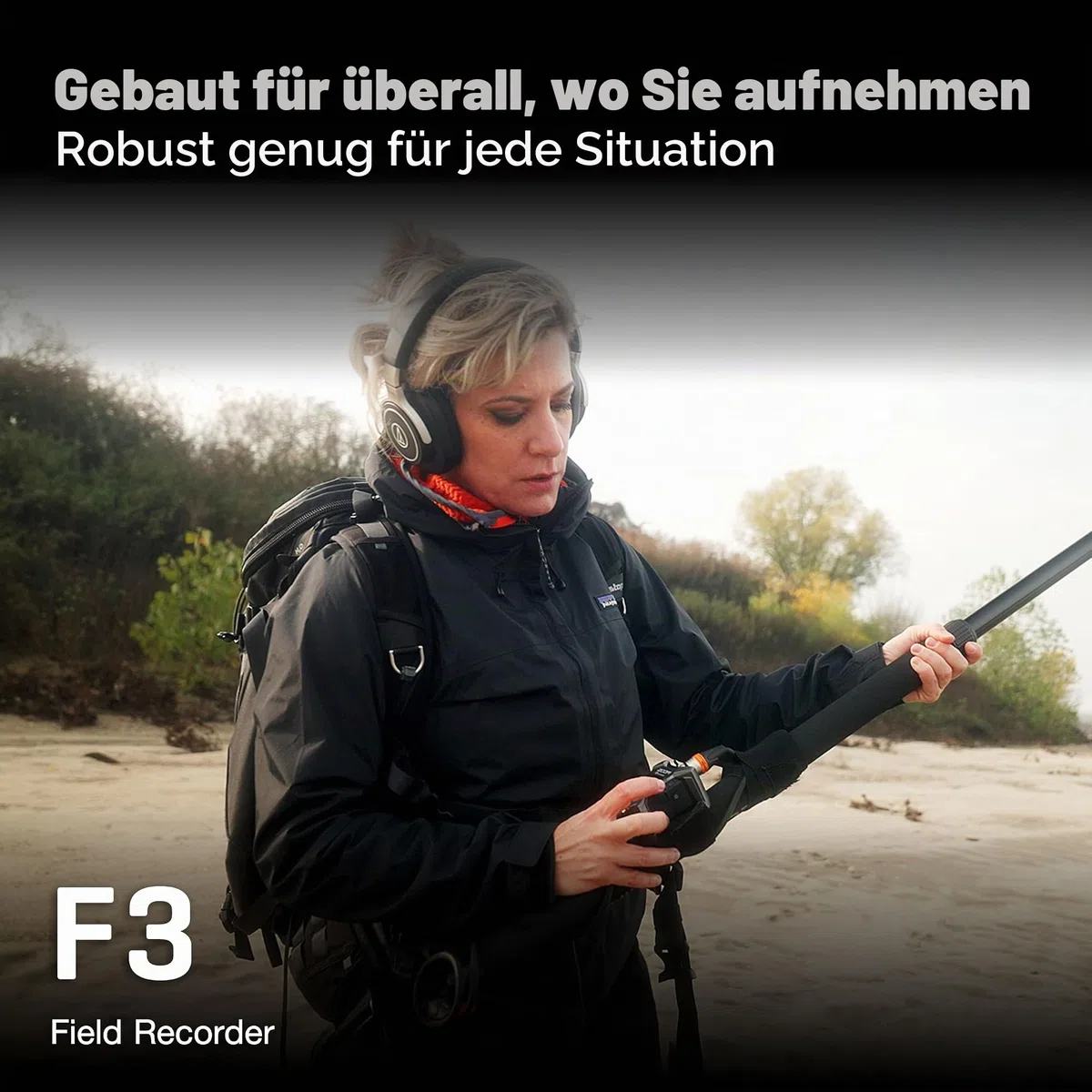Zoom F3 Professional Field Recorder, 32-Bit Float Recording, 2-Kanal-Recorder, Dual-AD-Konverter, 2 verriegelbare XLR/TRS-Eingänge, batteriebetrieben, kabellose Steuerung