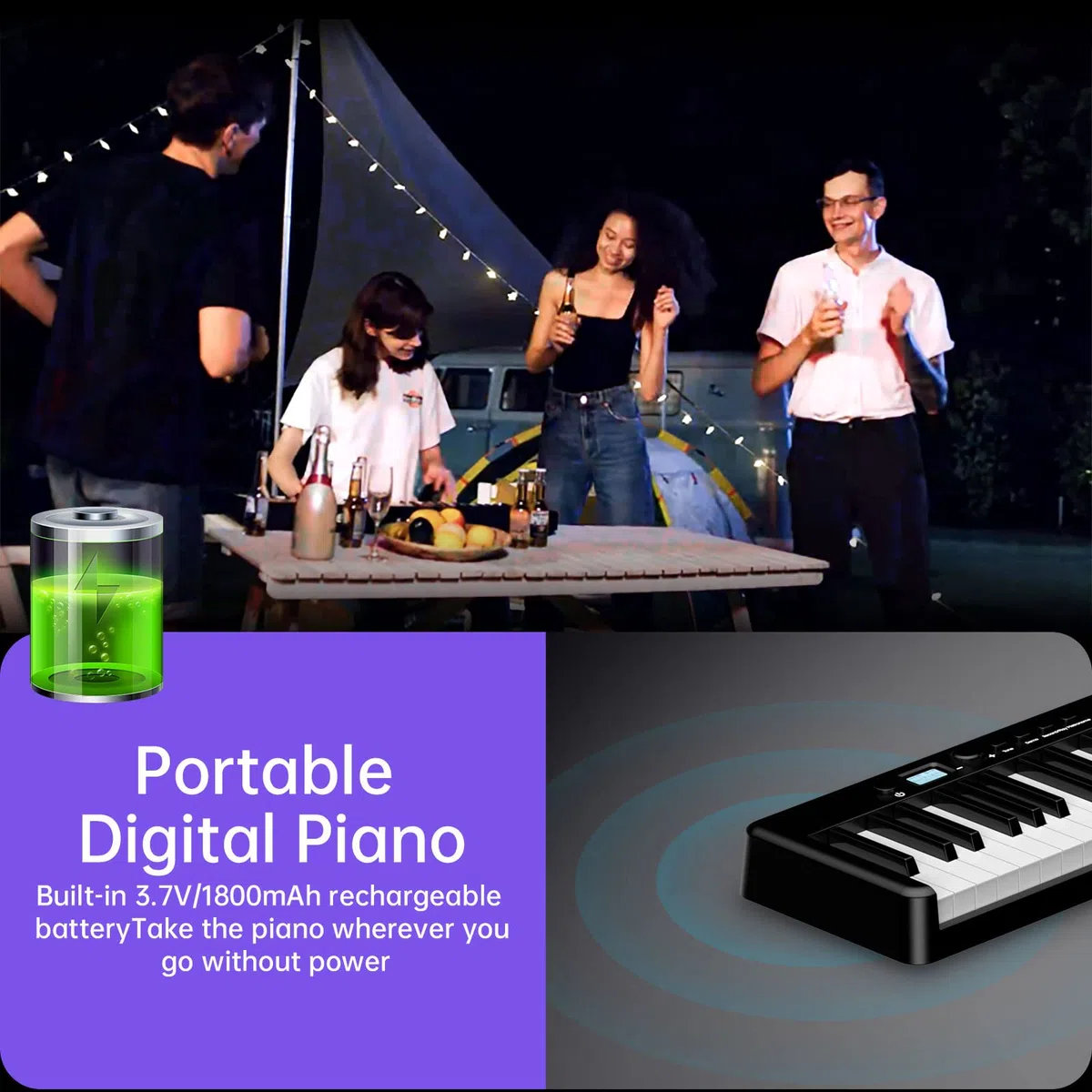 TERENCE Piano mit 88 Tasten Faltbares Klaviertastatur mit 1800mAh Batterie unterstützung MIDI USB-Schnittstelle Piano-Anwendung mit Bluetooth Notenständer Aufkleber Audiokabel Kopfhörer Sustain Pedal