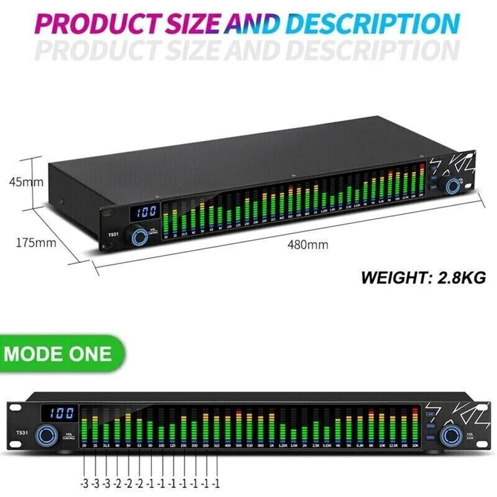 HpLive 31-Band Digital Stereo Equalizer Spektrumanalysator mit DSP-Verarbeitung für Heimkino und Tonstudio Schwarz
