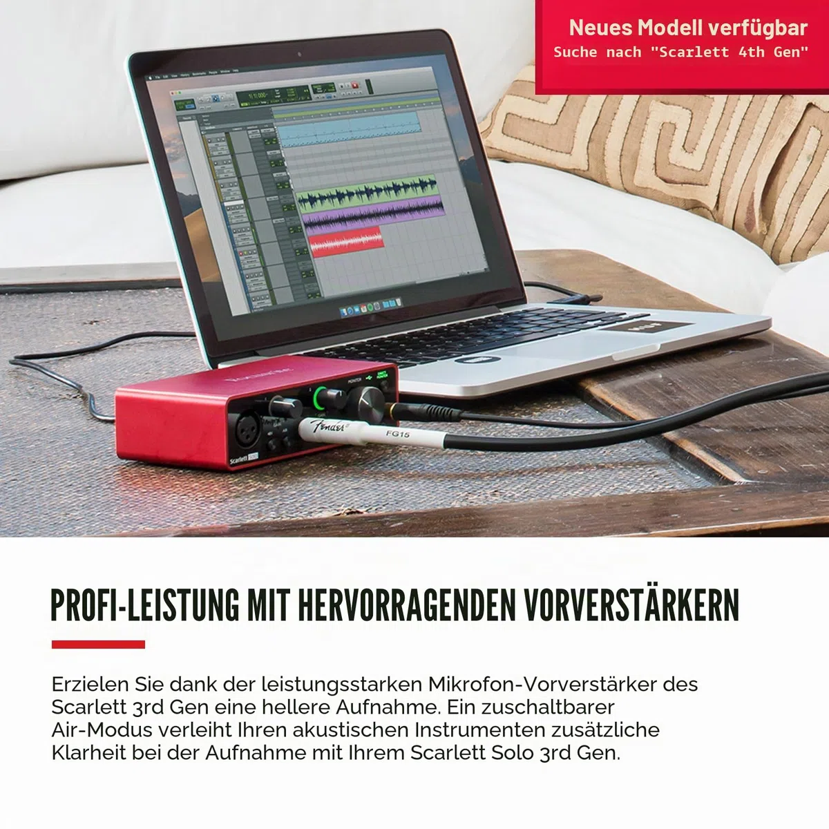 Focusrite Scarlett Solo 3. Gen USB-Audio-Interface-Bundle für Gitarristen, Sänger oder Produzenten. Klang in Studioqualität und sämtliche Software, die du für Aufnahmen und Kompositionen benötigst
