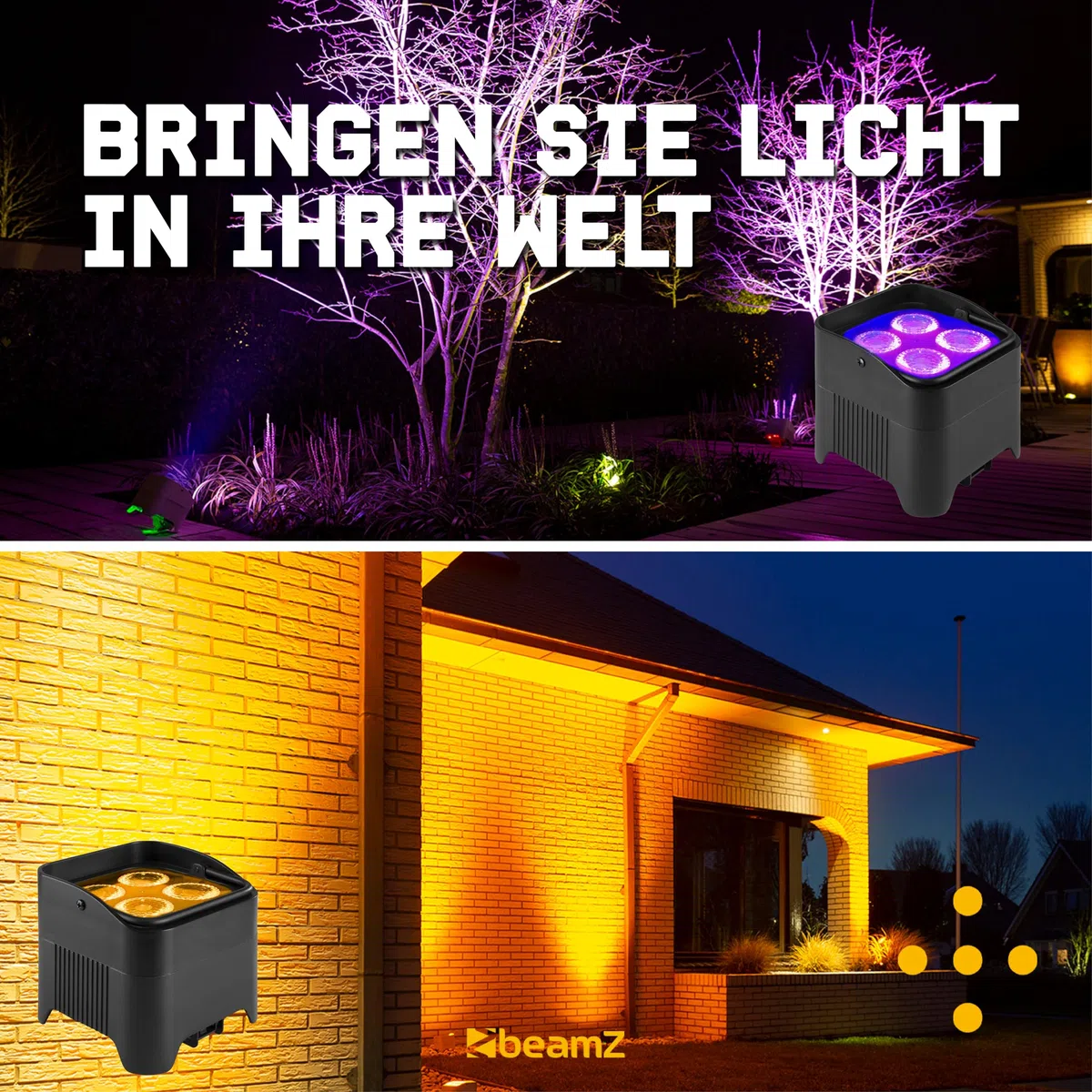 BeamZ BBP94 Uplight LED Par Strahler, 4er Set, 4 x 10 Watt, Akku Bühnenbeleuchtung 4er Set für DJ Pult, Bühnenlicht, DMX-LAN, Partylicht Musikgesteuert, Bühnenequipment, Fernbedienung