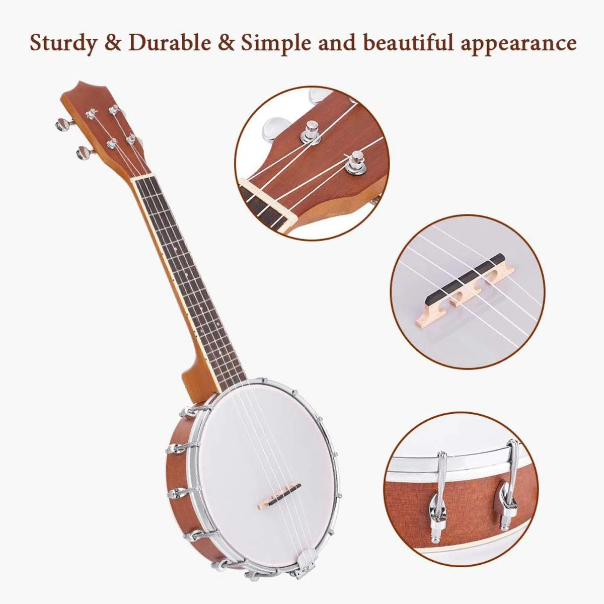 Musikinstrument-Banjo, 4-saitiges Banjo-Set mit BJ10-Saiten-Capo-Reinigungspolitur, Saiten-Banjo-Set