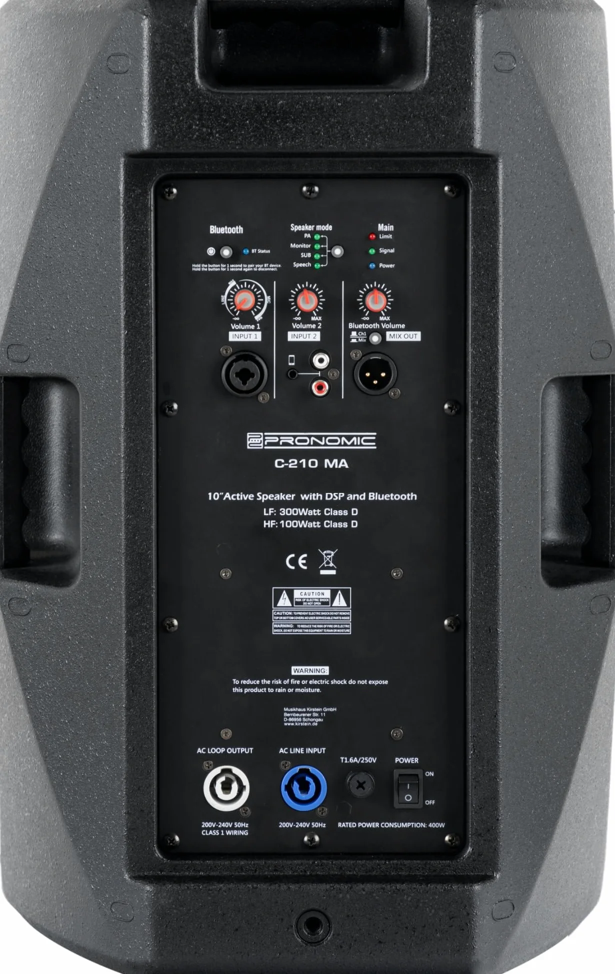 Pronomic C-215 MA - Aktive 2-Wege Box mit 2 Kanälen - Leistung: 1000 Watt - 15" Woofer + 1,75" Titanium Hochtöner - Bluetooth-Empfänger und DSP-Presets - Kunststoff-Gehäuse mit Monitorschräge