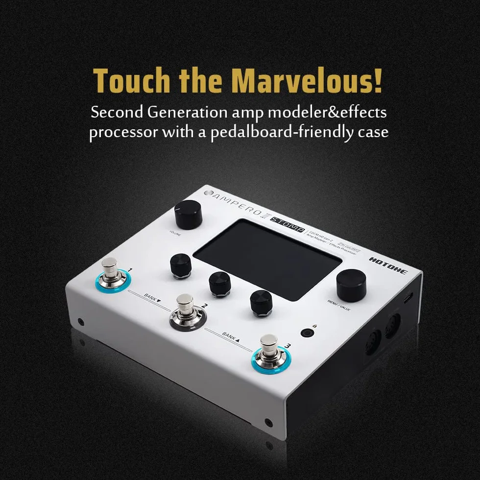 HOTONE Gitarre Bass Multi-Effekte Prozessor Gitarren Bass Effektpedal Touchscreen Gitarre Bass Amp Modelliergerät IR Cabinets Simulation Multi FX Prozessor Ampero II Stomp