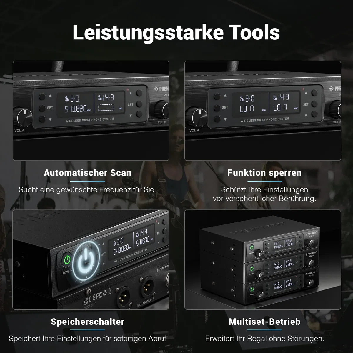 Phenyx Pro Drahtloses Mikrofonsystem, Dynamisches Funkmikrofon, 2x100 Einstellbare UHF Dual, Auto Scan, 328ft Reichweite, Für Gesang, Karaoke, Kirche (PTU-71A)