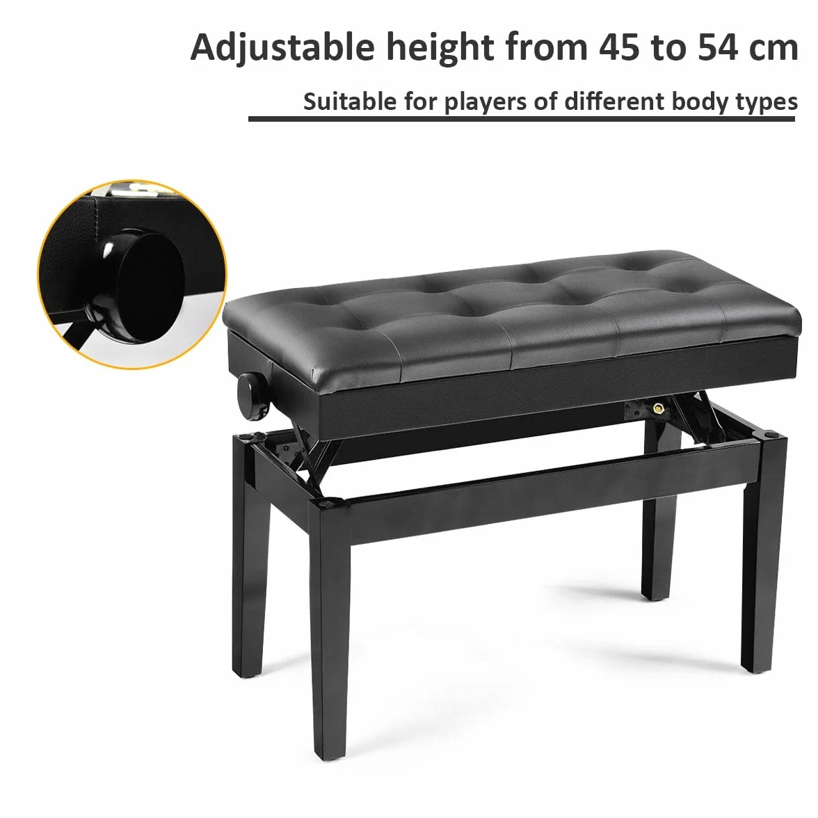LIFEZEAL Doppelter Klavierhocker, Klavierbank höhenverstellbar, Klavierstuhl mit Aufbewahrungsbox, Pianobank Piano Hocker für 2 Personen, Schwarz