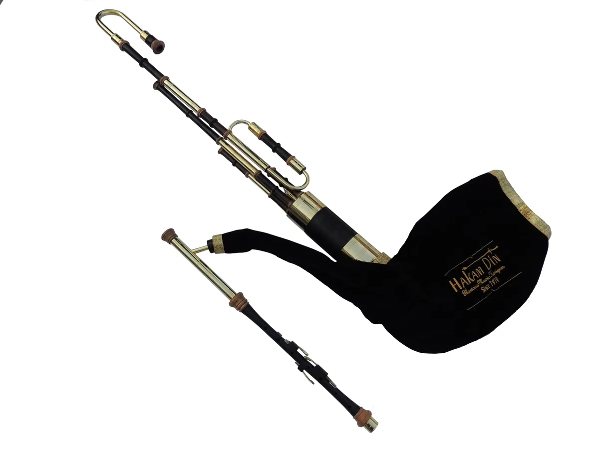Irish Uilleann Pfeifen Halbes Set mit 4 Schlüsselchanter in D, vergoldete Schlüssel und Halterungen, Schüler-Dudelsack für Anfänger, Starter-Set Irland-Dudelsack mit komplettem Zubehör