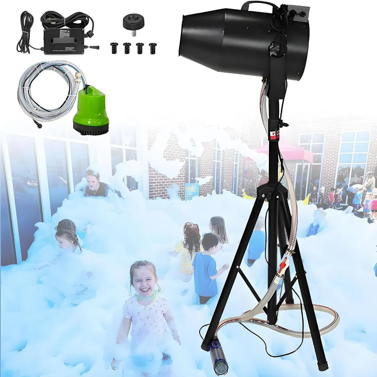 Große Schaummaschine, 1000-W-Party-Schaumkanone, tragbarer Schaummacher mit Stativständer, leistungsstarke Party-Schaummaschine, für Garten, Pool, Veranstaltungen im Freien, Feiern und Partys,Black