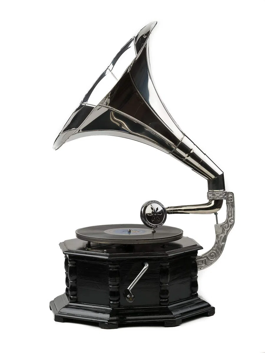 Grammophon Holz für Schellackplatten Trichtergrammophon Grammophone antik Stil