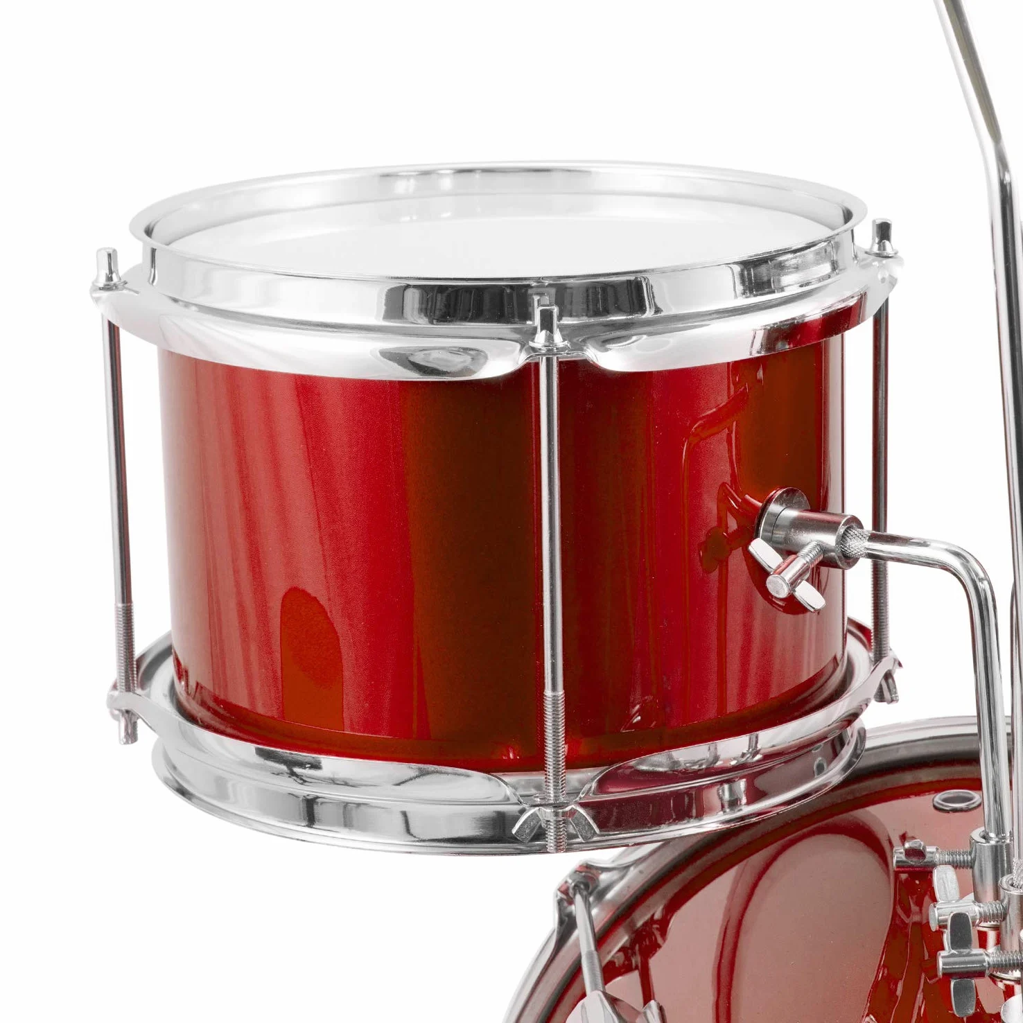 TIGER Junior Kinder-Drumkit, 3 Teile, Anfänger, Kinder-Drumset mit Snare, Tomtom, Bassdrum, Bassdrum-Pedal, Cymbal, Sitz und Sticks, - Red -