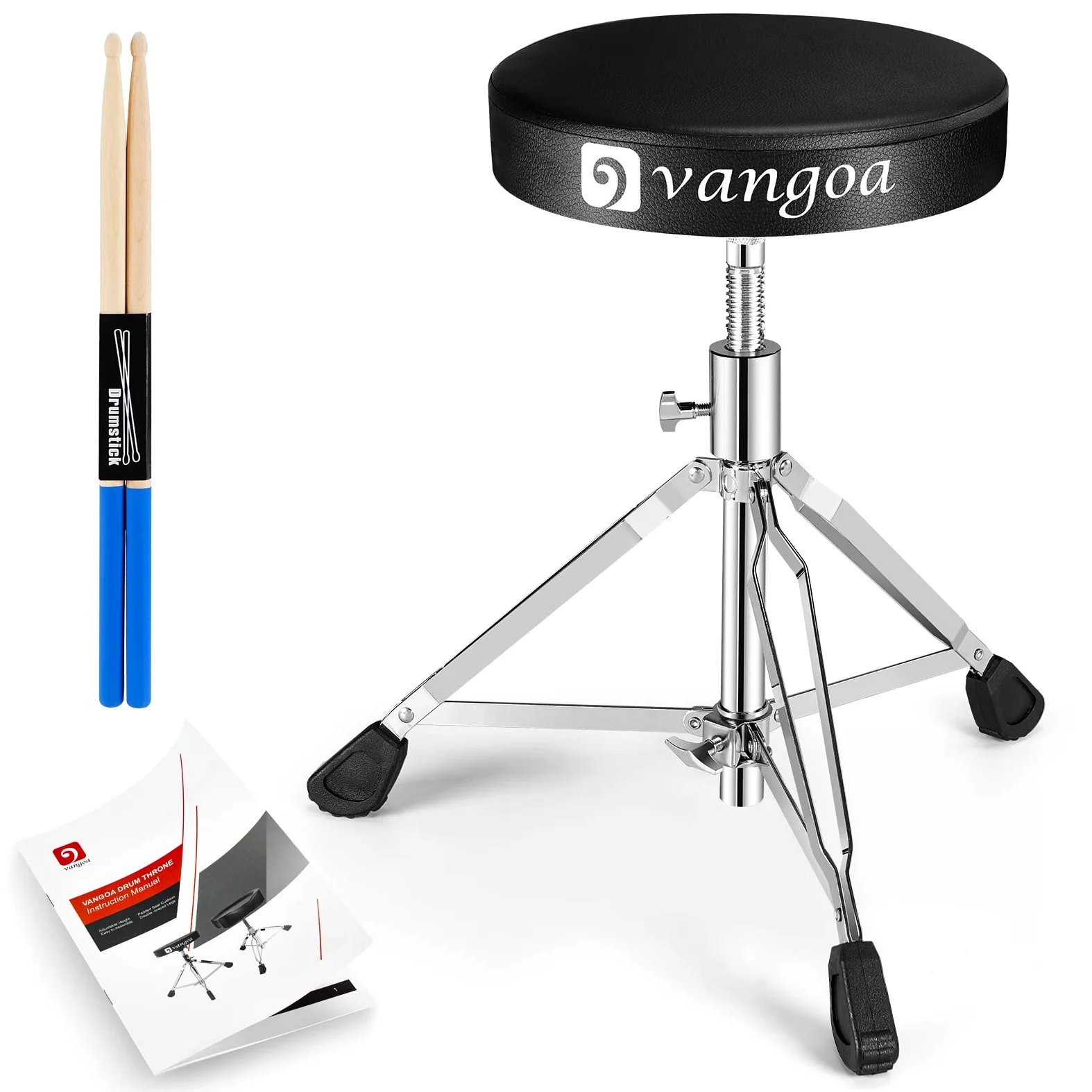 vangoa Drums Hocker mit Trommelstöcken,Schlagzeughocker Klappbarer,Leichter,Höhenverstellbarer,45-60cm,Runde Dick Gepolstert Gummifüßen Schlagzeug Kinder Erwachsener