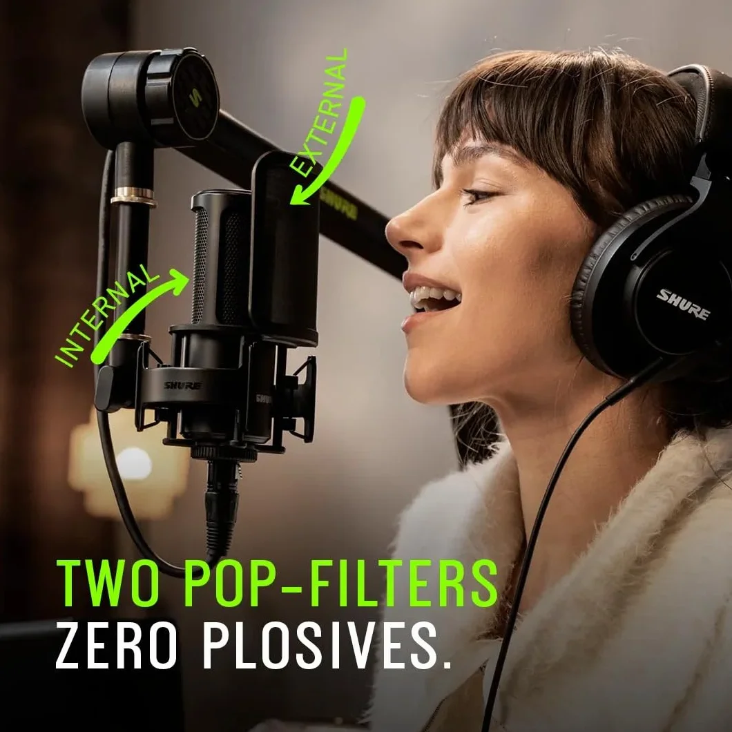 Shure SM4 Studio Recording Mikrofon, XLR Heimstudio Kondensator Mikrofon Optimiert für sanfte Vocals bis zu Lauten Instrumenten mit Mix-Ready Audio - robuste Metallbauweise (SM4-K-KIT)