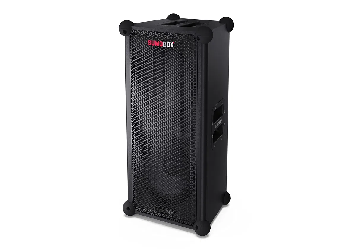 SHARP SumoBox CP-LS100 – Kraftvoller 120W Bluetooth-Lautsprecher mit SAM by Devialet Technologie, 10h Akku, TLS/XLR- & Gitarreneingang, Duo Mode (TWS) – Mobiles PA-System für DJs, Events & Outdoor.