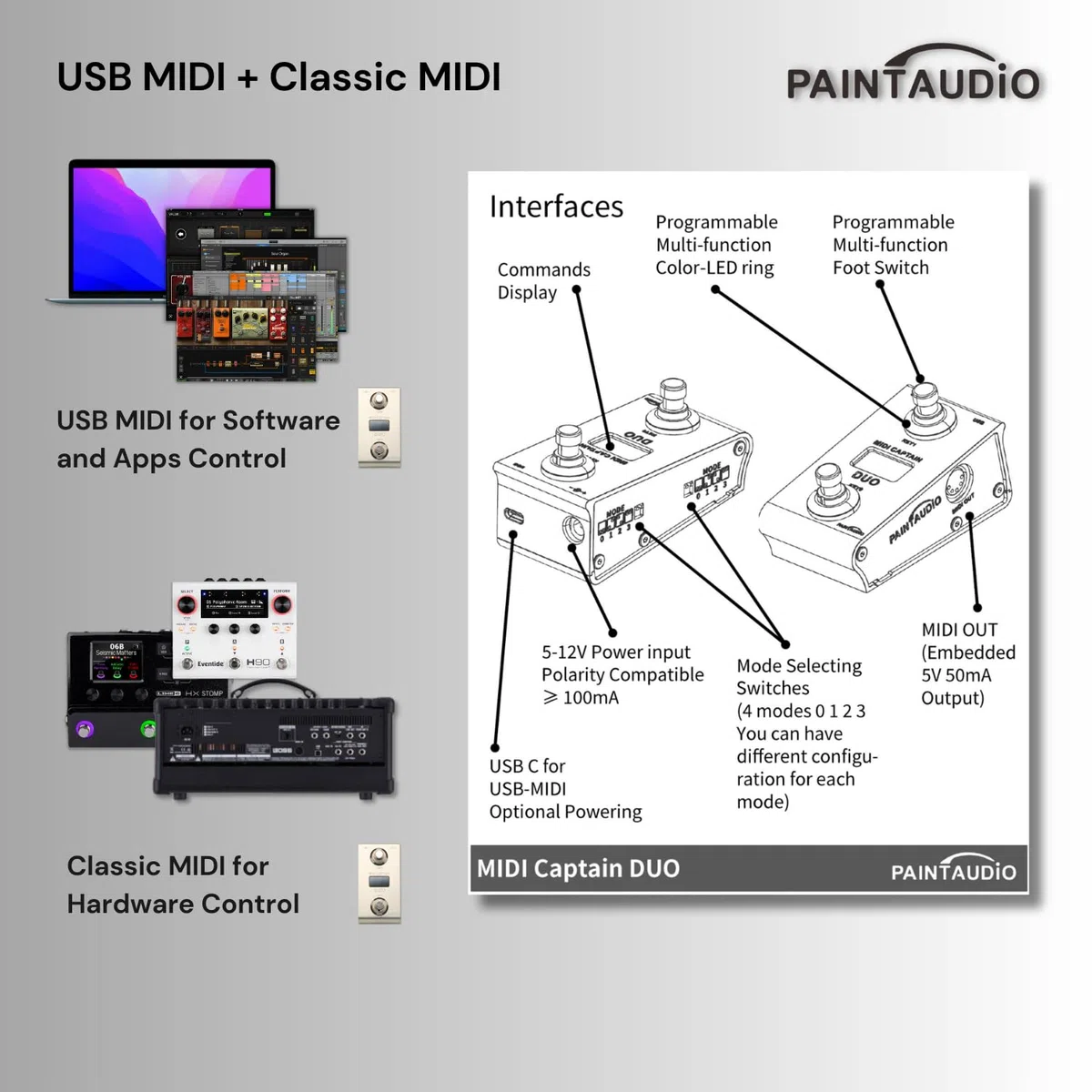 Paint Audio MIDI Captain DUO Foot Controller Multi-Effekte Keyboards Synthesizer USB-MIDI DAW DSP Software USB-HID Unterstützung Multi-state Switch Cycling (MIDI Captain DUO)