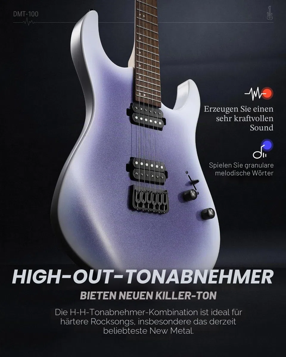 Donner Solid-Body E-Gitarre, 39 Zoll Metal E-Gitarre Einsteiger-Set mit Tasche, Saiten, Gurt, Kabel, Saitendämpfer für Rockmusik-Liebhaber, DMT-100 (Verlauf-Violett)
