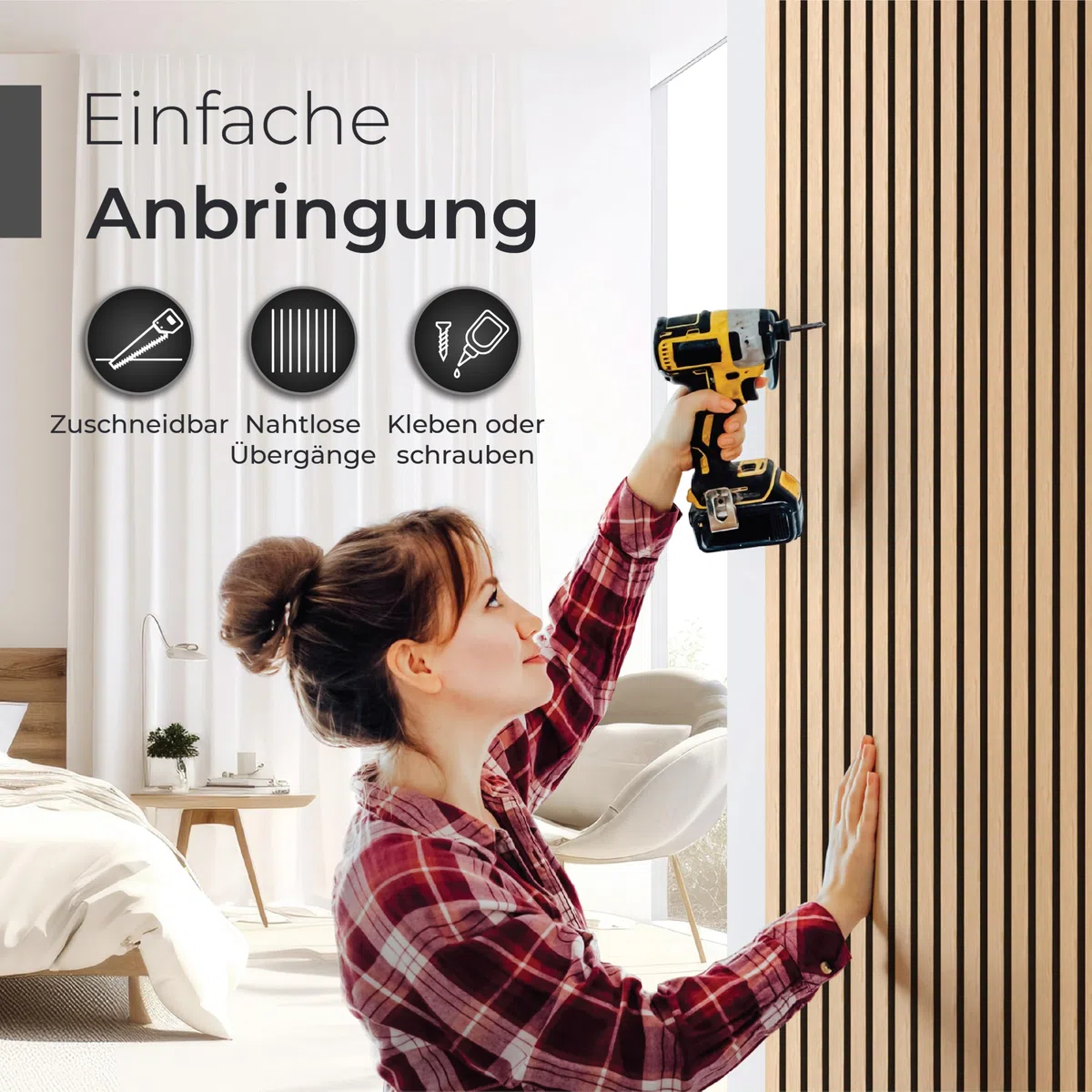 Akustikpaneele Holz - 120x60cm - Echtholz Eiche & Akustikfilz | 4 Stück - Wandpaneele, Schalldämmung, Wandverkleidung - Eichenholz (dunkel) & extra dicker Akustikfilz (Schwarz)