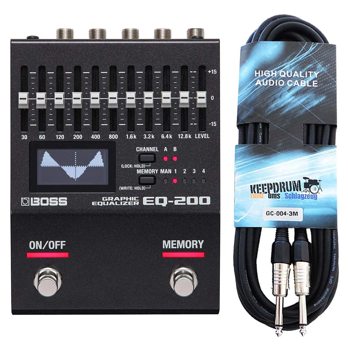 Boss EQ-200 graphischer Equalizer + keepdrum Klinken-Kabel 3m