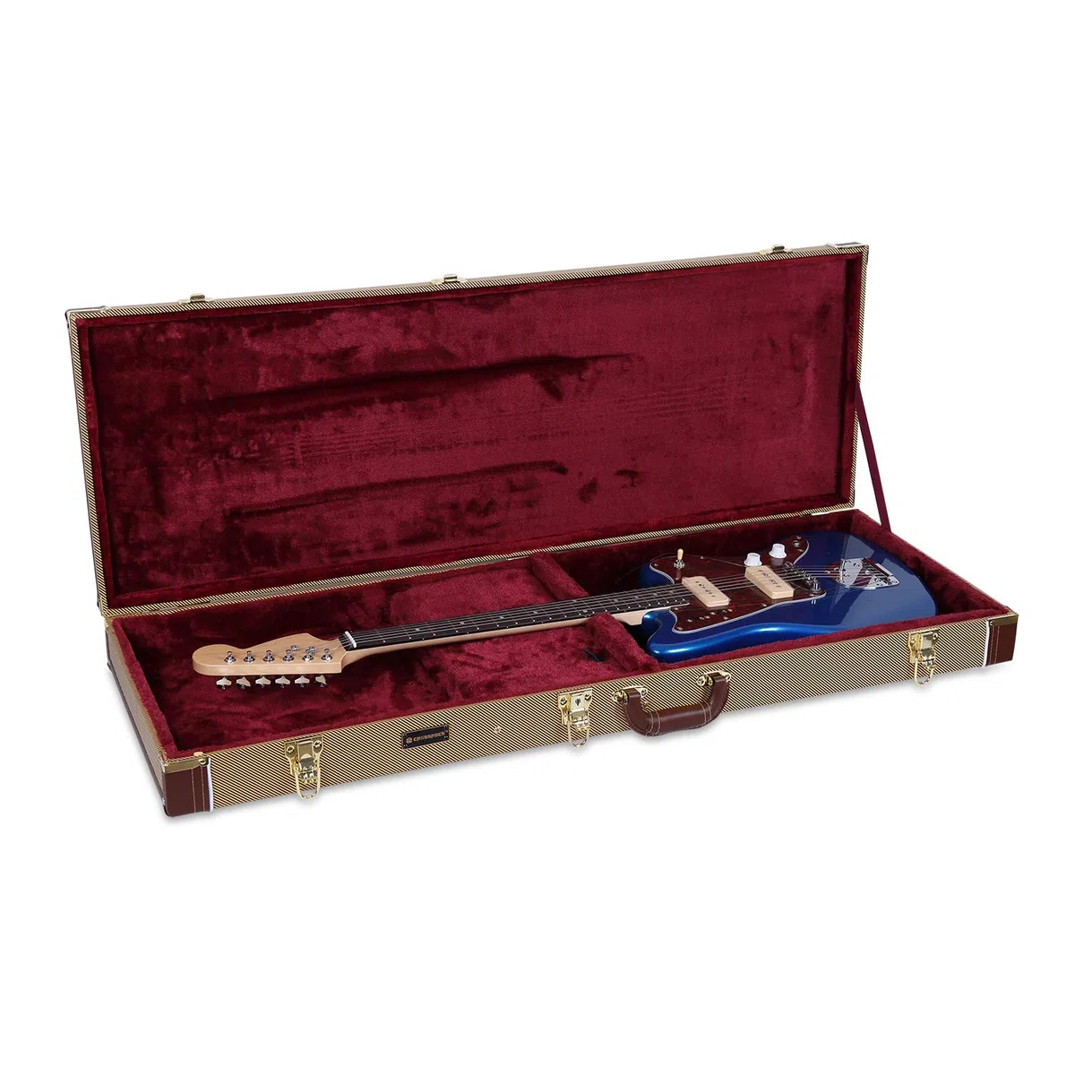 Crossrock Holzkoffer für E-Gitarre – passend für Jazzmaster/Jaguar-Style, Vinyl Tweed – Modell CRW620JMTW