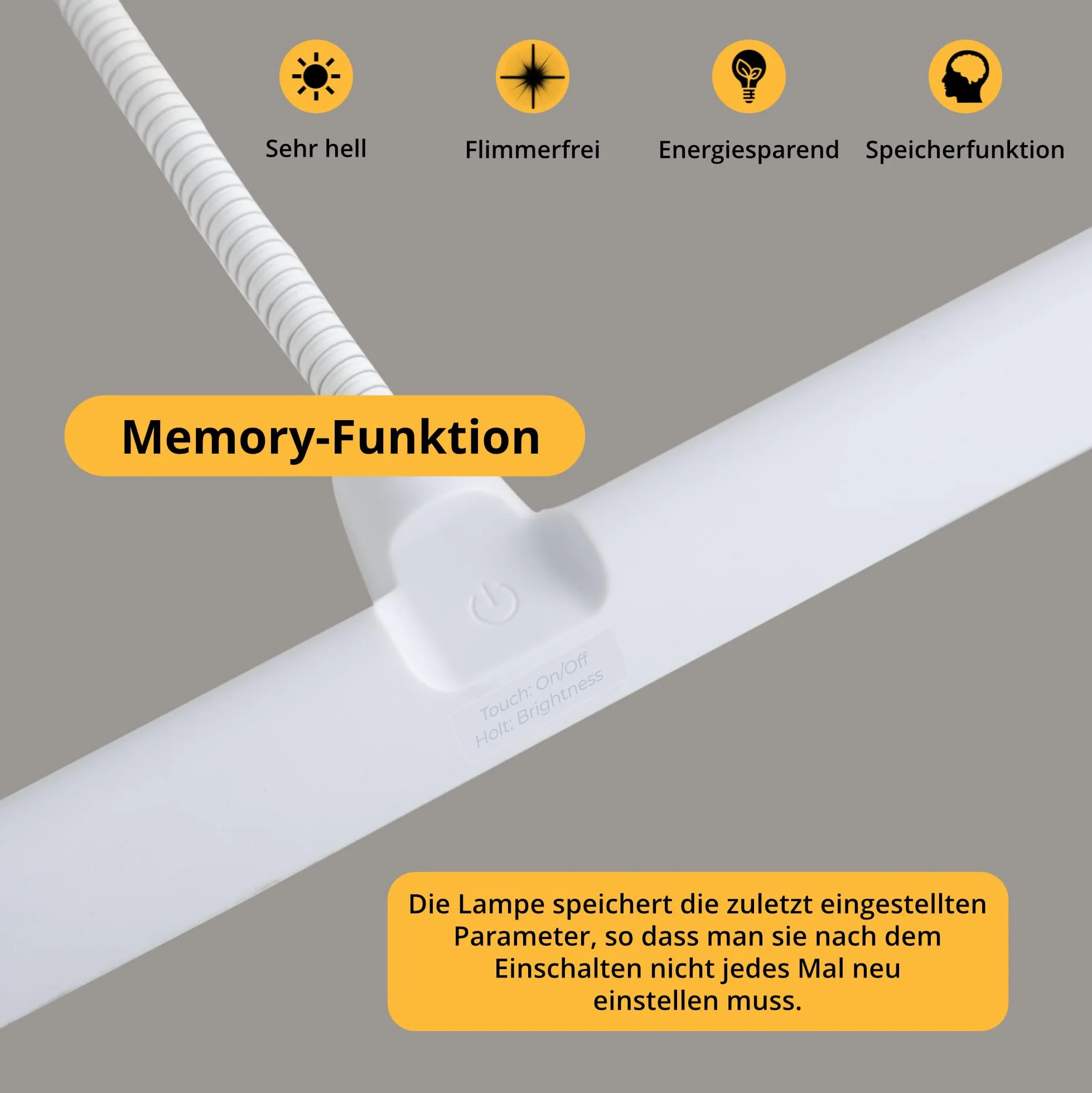 Classic Cantabile WM Pianoleuchte Easy Dimmbare Klavierlampe mit Memory-Funktion 18 LEDs Warm-weißes Licht Touch Schwanenhals Tischlampe Weiß