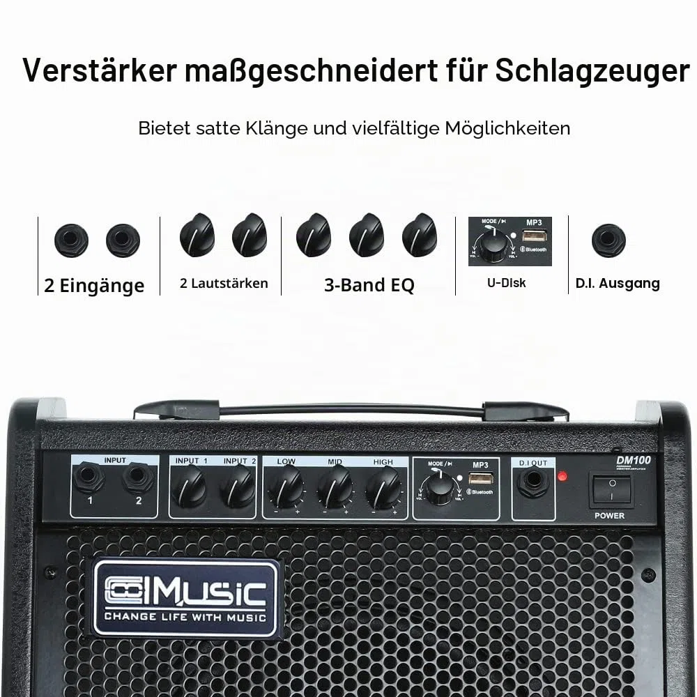 Coolmusic 100W Bluetooth Personal Monitor Verstärker Lautsprecher für elektrische Trommelverstärker, Tastatur und Akustikgitarre