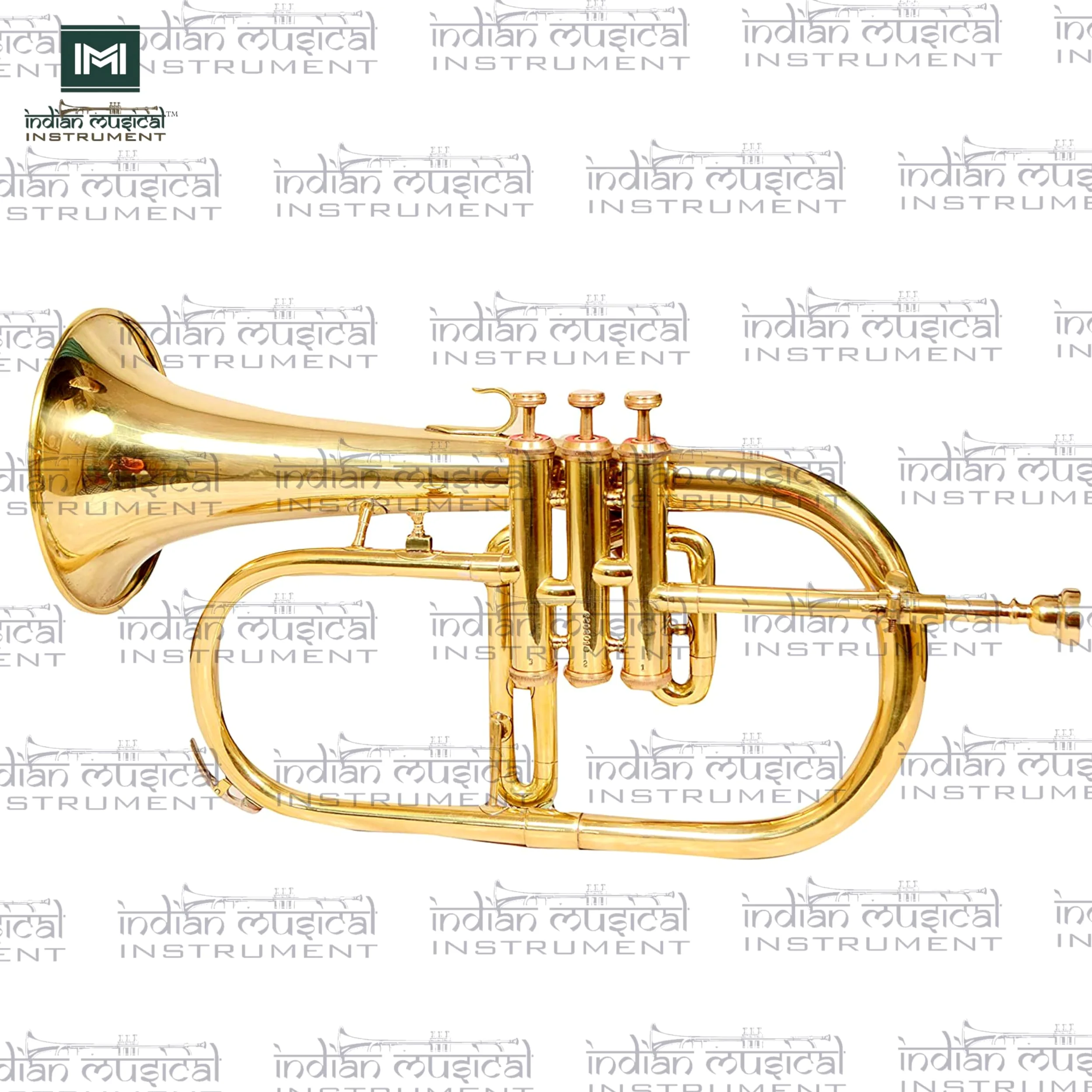 Indisches Musikinstrument Flügelhorn 3 Ventile BB Pitch Premium Qualität inkl. Mundstück und Tragetasche (BRASS) (Gold)