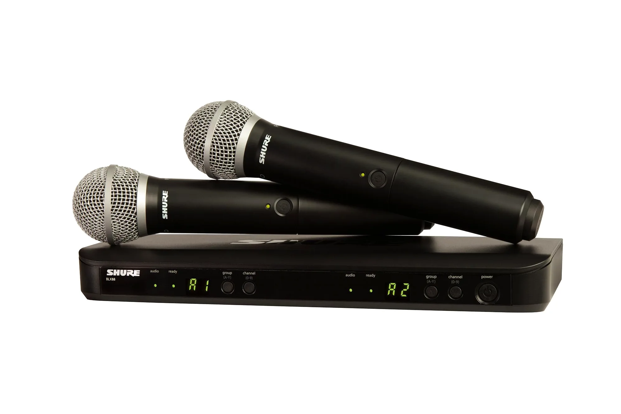 Shure BLX288/PG58 UHF Wireless Mikrofonsystem - Perfekt für Kirche, Karaoke, Gesang - 14-Stunden Akkulaufzeit, 100m Reichweite | Enthält (2) PG58 Handheld Vocal Mics, Dual Channel Receiver | M17 Band