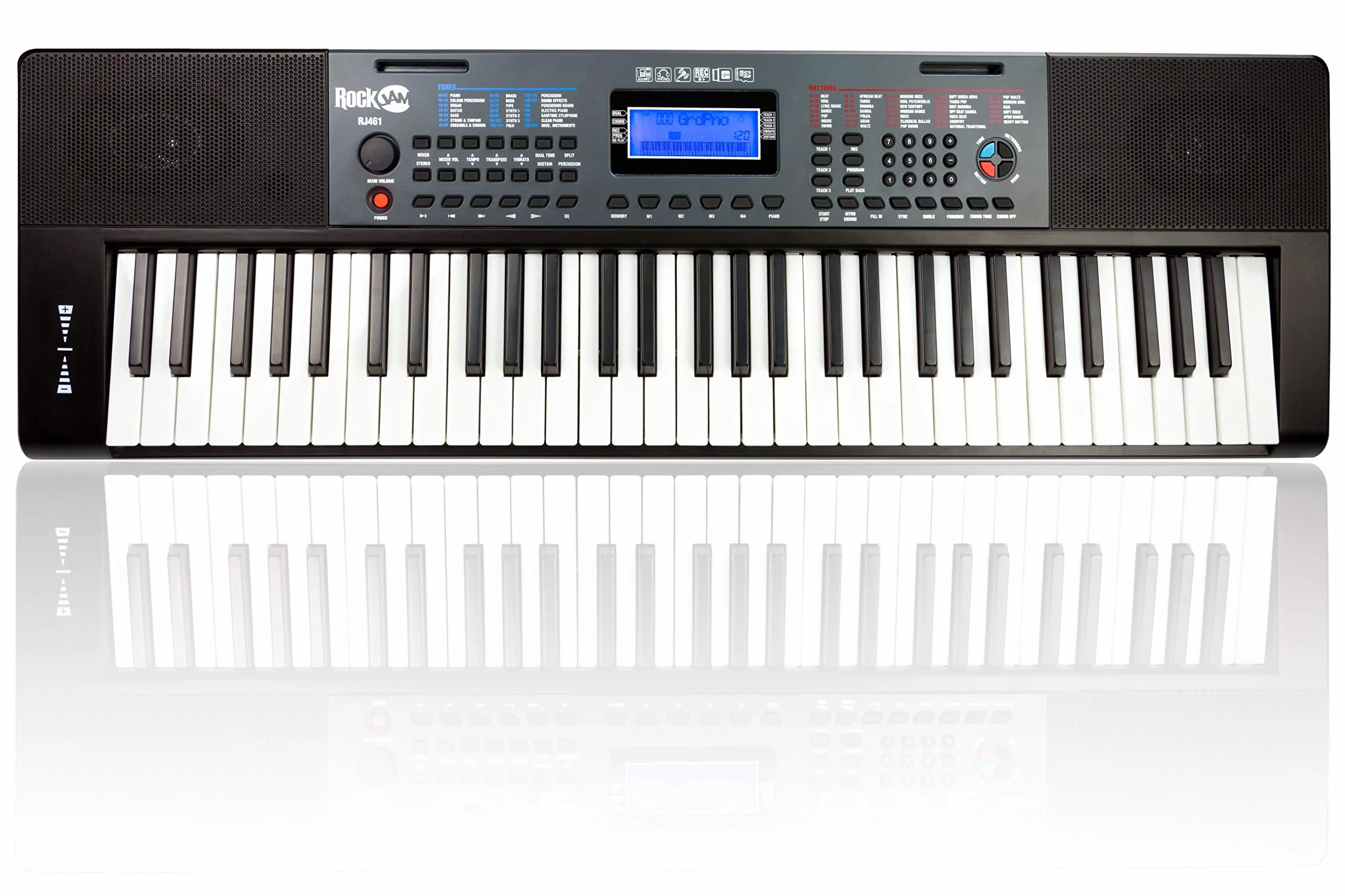 RockJam RJ461 Keyboard Piano 61 Tasten für Anfänger, tragbares elektronisches Keyboard mit 300 Klängen und Rhythmen
