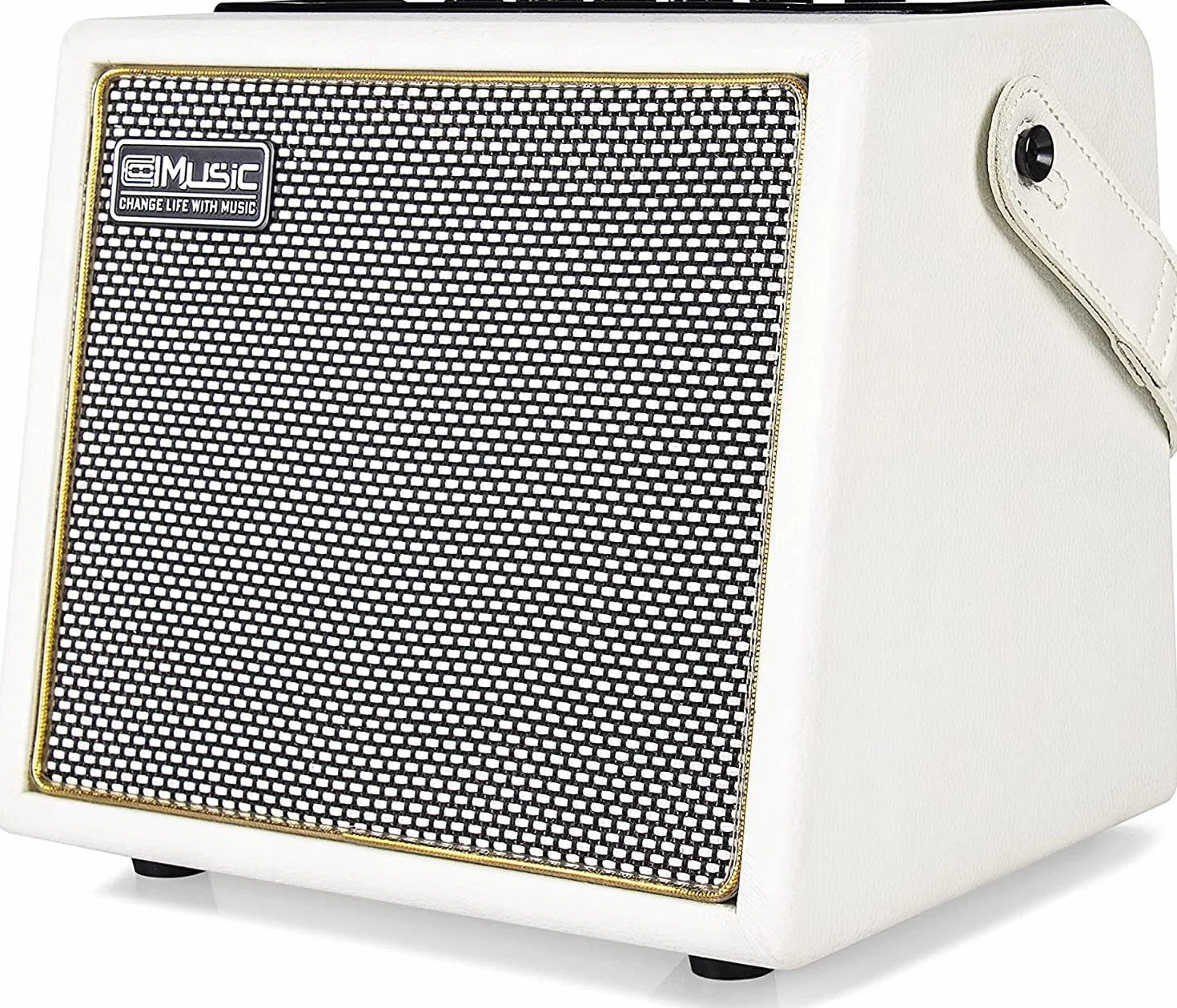 Coolmusic 30W Akustischer E-Gitarrenverstärker BT Tragbarer Gitarrenverstärker Lautsprecher mit Mikrofoneingang Bass Lautstärkeunterstützung Höhenregel Reverb-Effekt(Weiß)