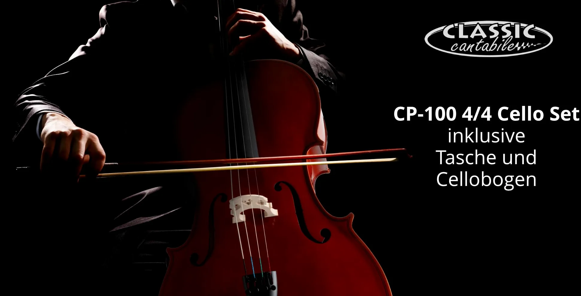 Classic Cantabile CP-100 Cello 4/4 Set (Decke: Fichte, Boden: Ahron, Wirbel: Palisander, höhenvertellbarer Stachel, hochglanz lackiert, inkl. Bogen und Tasche)