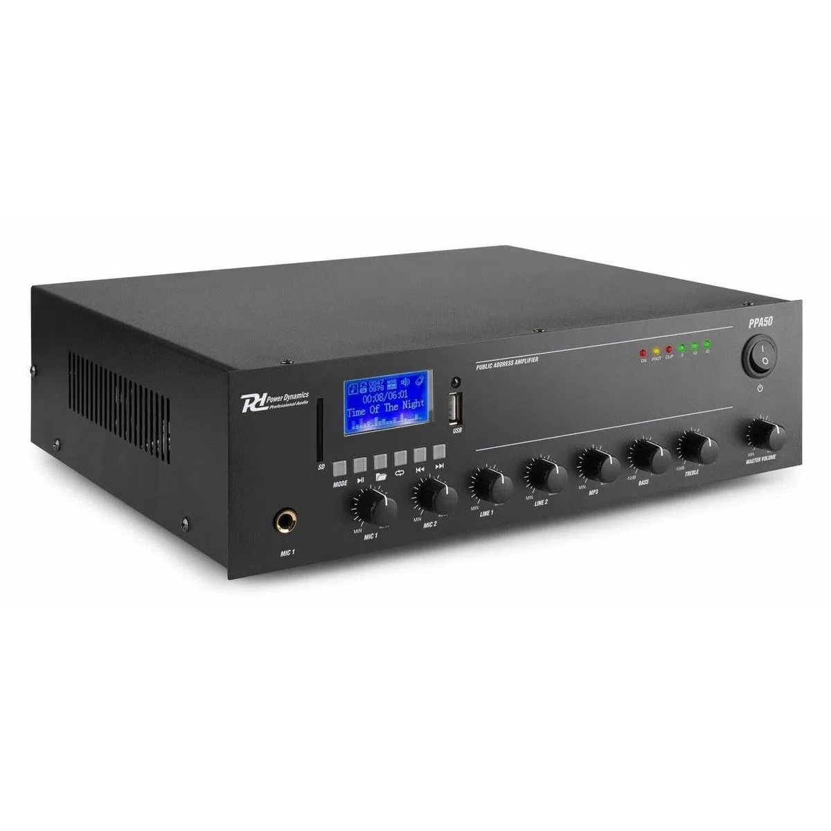 Power Dynamics PPA50-100 Volt Verstärker mit Bluetooth, USB, SD, MP3-Player, max 50 Watt, 100V Verstärker, 1 Zone, Bluetooth Verstärker für kleine Soundinstallationen, Beschallungsverstärker