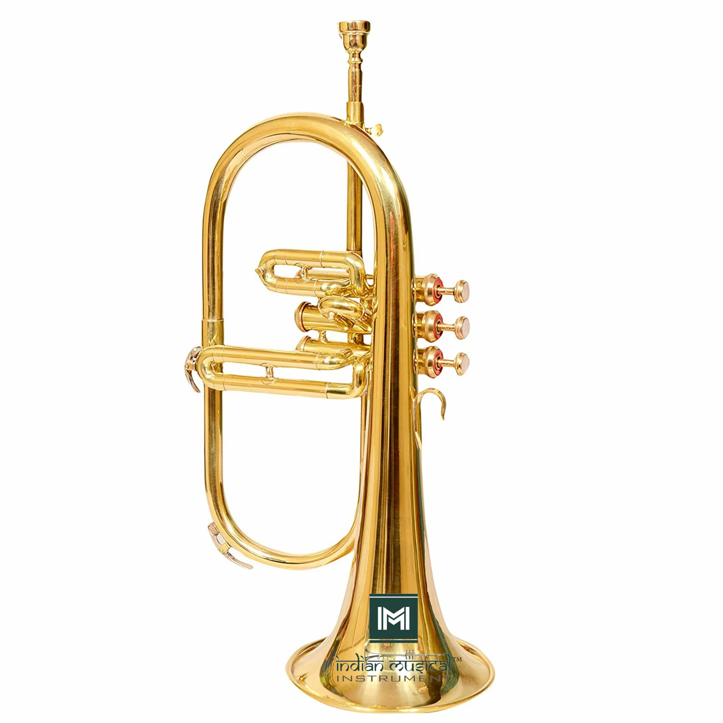 Indisches Musikinstrument Flügelhorn 3 Ventile BB Pitch Premium Qualität inkl. Mundstück und Tragetasche (BRASS) (Gold)