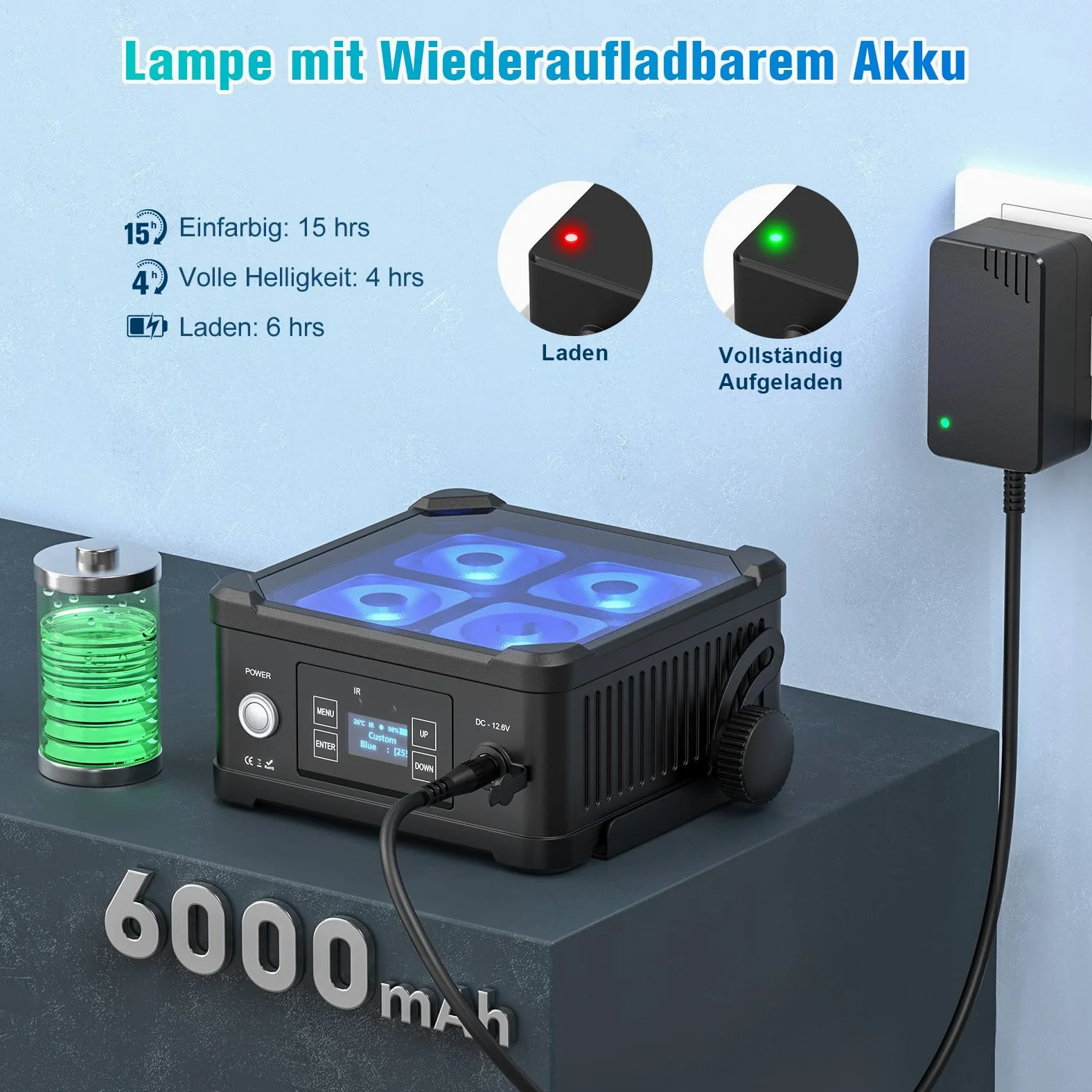 40W IP65 LED Par Strahler Akku, RGBWA UV Wasserdicht Bühnenlicht Outdoor Partylicht Wiederaufladbare mit Fernbedienung und APP Kontrolle für Regentage Hochzeit Bar Show Disco