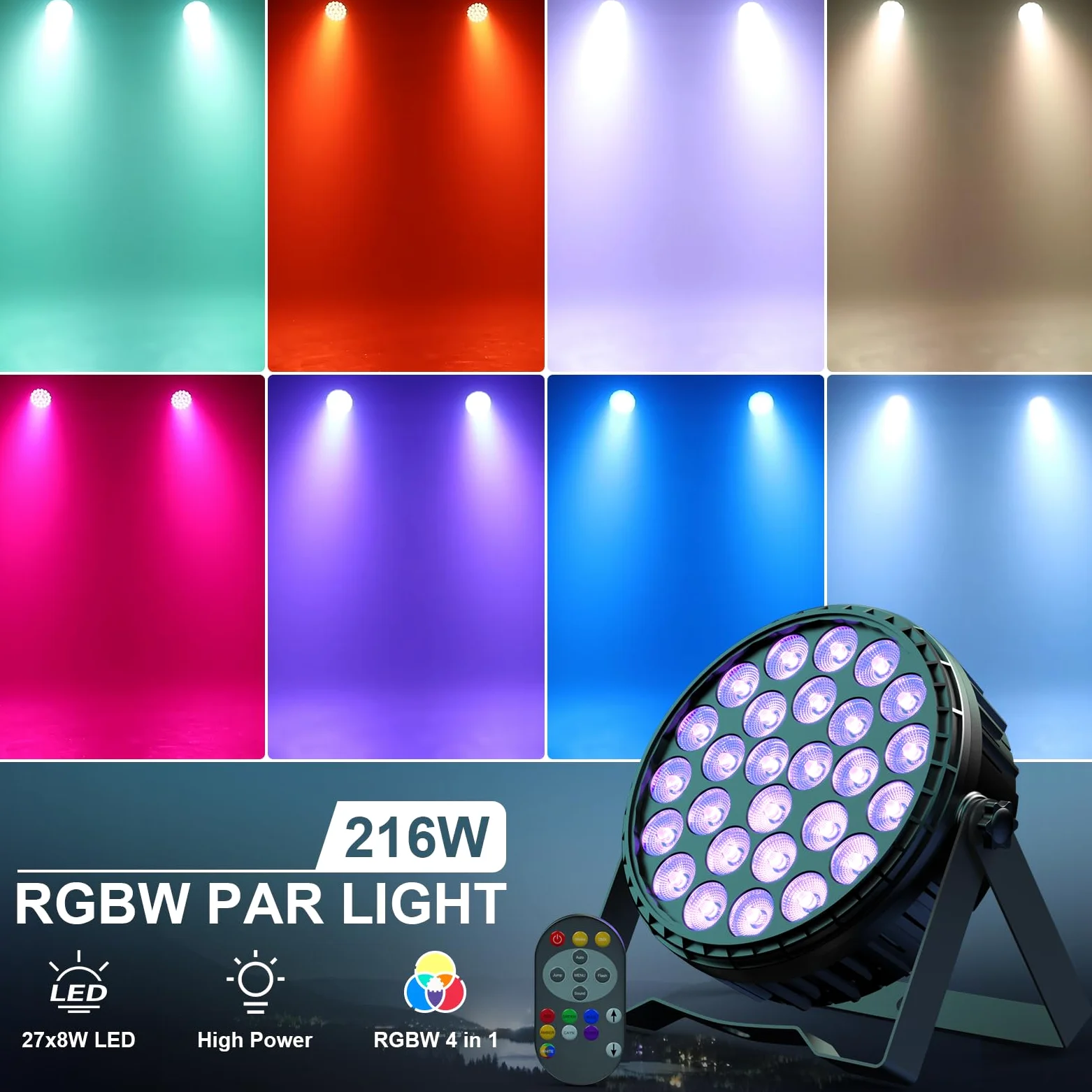 4PCS 216W LED Par Strahler, 27 x 8W RGBW LED Par Scheinwerfer Bühnenlicht DMX512 Discolicht Partylicht für Party, Bar, Weihnachten, Halloween, Hochzeit