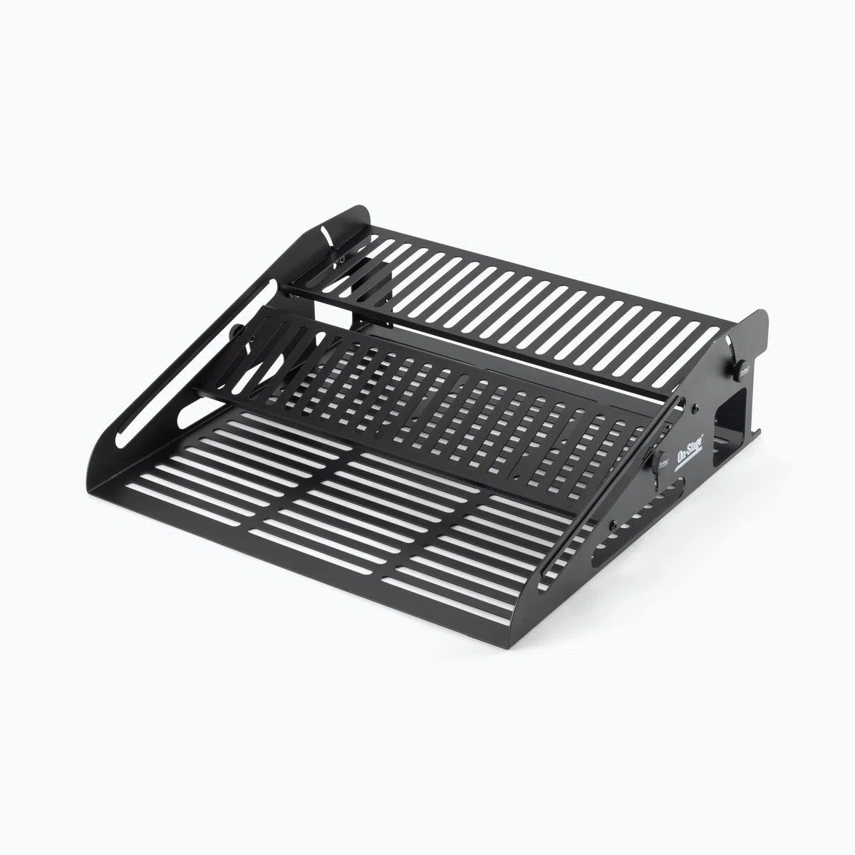 On-Stage SR5 Synth-Rack (Desktop-Tastaturständer, Pedalboard und Mini-Rack, drei Ebenen, hält Mini-Synths, Stompbox-Effekte, Drum-Maschinen, kleine Mixer, 2U Rack-Getriebe, Stahl, schwarz, mit Tasche)