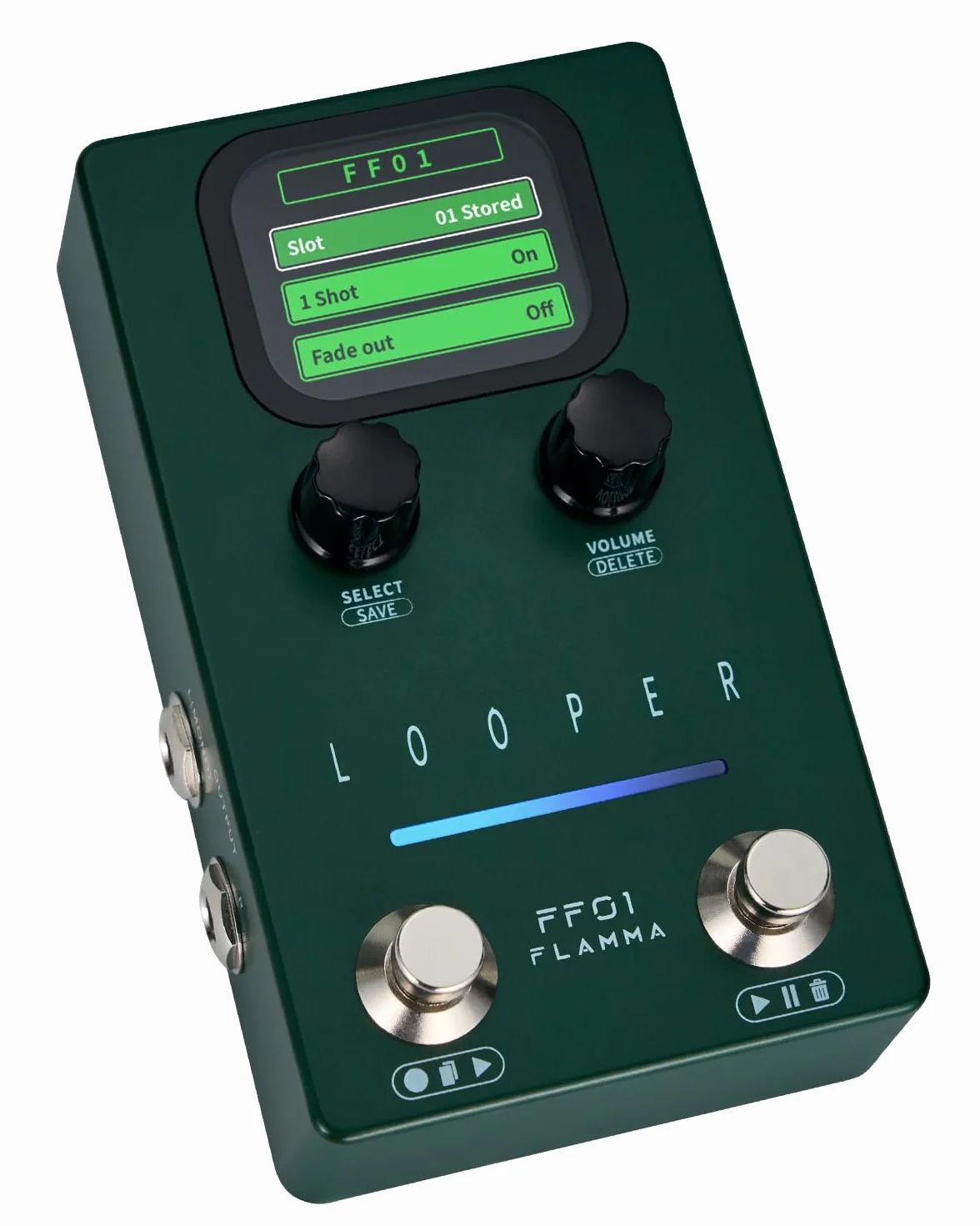 FLAMMA Gitarren-Loop-Pedal, FF01 mit 40 Steckplätzen und 160 Minuten Aufnahme, Stereo-Loop-Pedal mit Display für E-Gitarre/Bass, Fading-Funktion, USB-Datenverwaltung