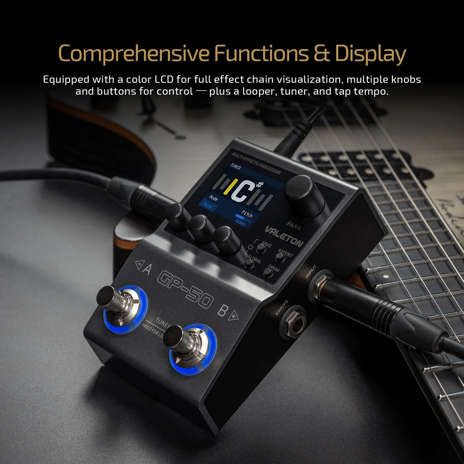 VALETON Multieffekt-Prozessor & NAM/IR Loader mit 100+ HD Effekten, 9 Module gleichzeitig, BT-App, 100 Patch-Slots für Gitarre & Bass GP-50