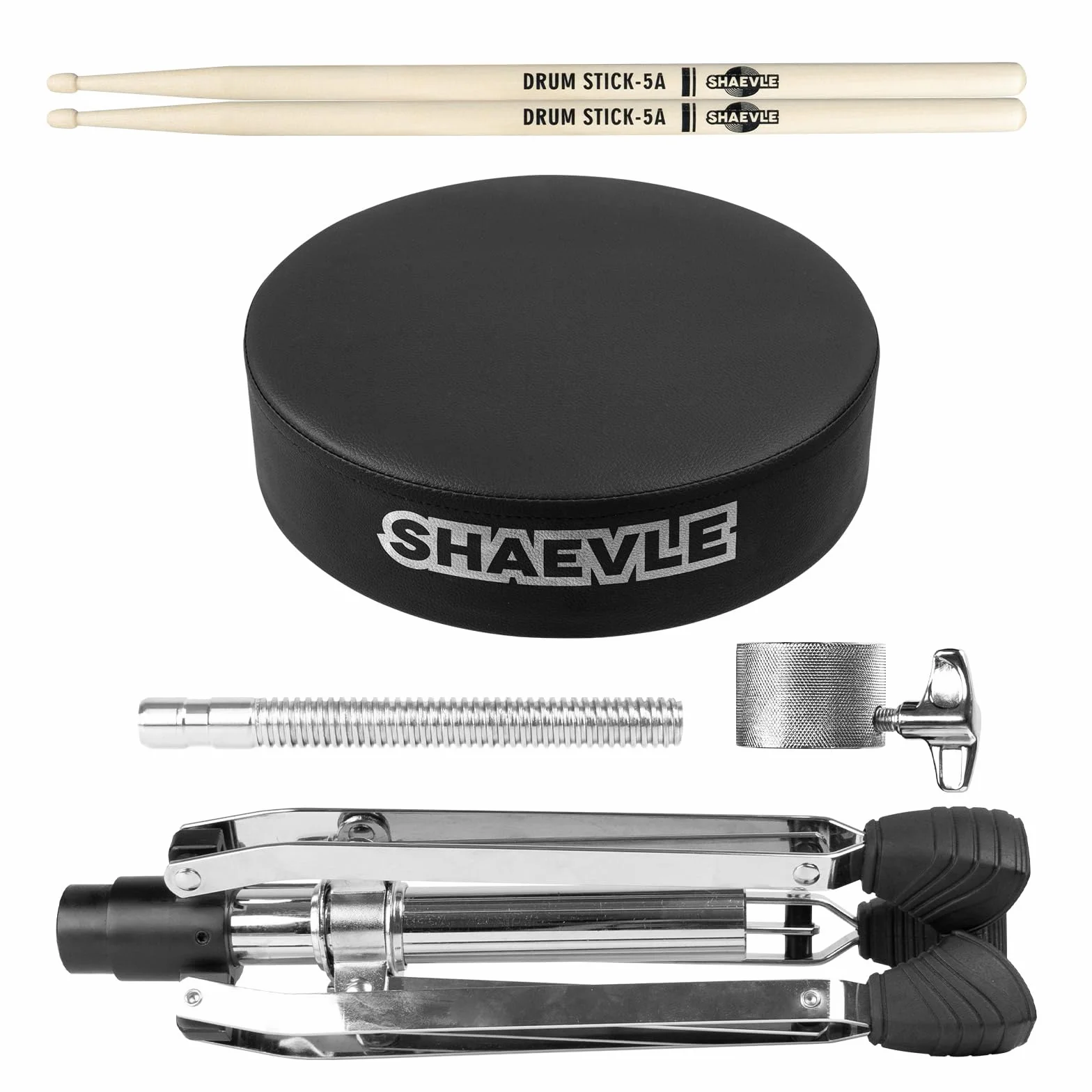 Trommelhocker Höhenverstellbar Drumhocker mit Gepolsterter Sitz, Schlagzeughocker Drehbarer Drum Stool inkl. 5A-Trommelstöcken bis zu 200kg