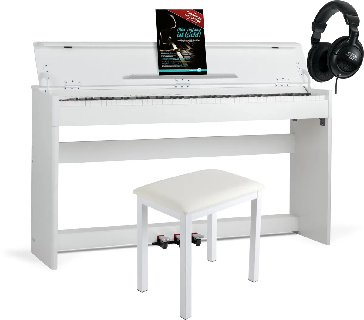 McGrey DP-18 E-Piano - 88 gewichtete Tasten mit Hammermechanik und Anschlagdynamik - 128 Klänge - Dual- und Split-Funktion - Tastaturabdeckung (Weiß matt, Set mit Zubehör)