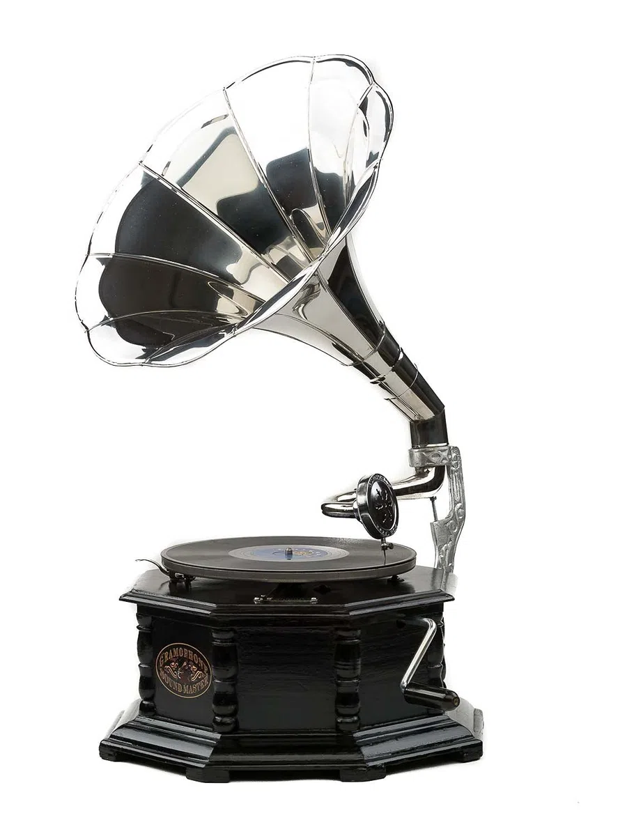 Grammophon Holz für Schellackplatten Trichtergrammophon Grammophone antik Stil