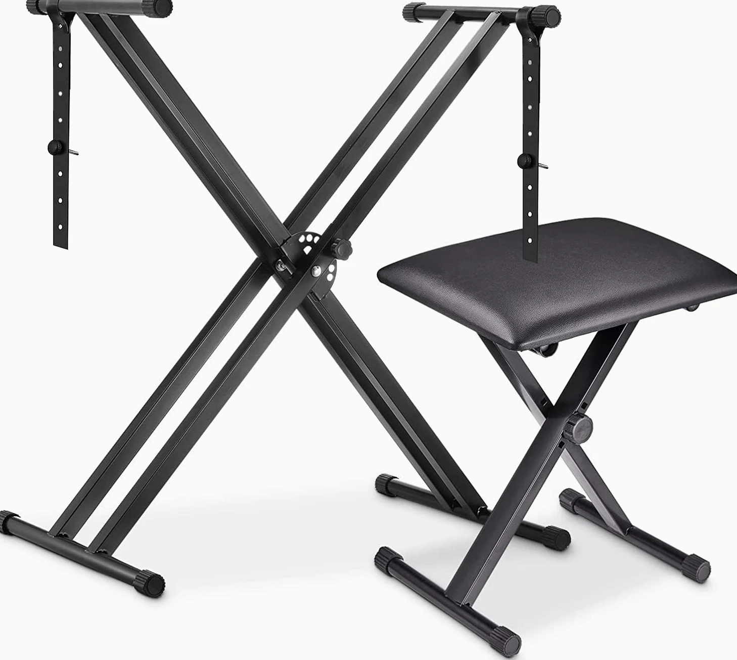 MAMIZO Keyboardständer mit Hocker, Höhenverstellbar, Doppel X-Frame, Klavierhocker Set, Klappbar, Schwarz
