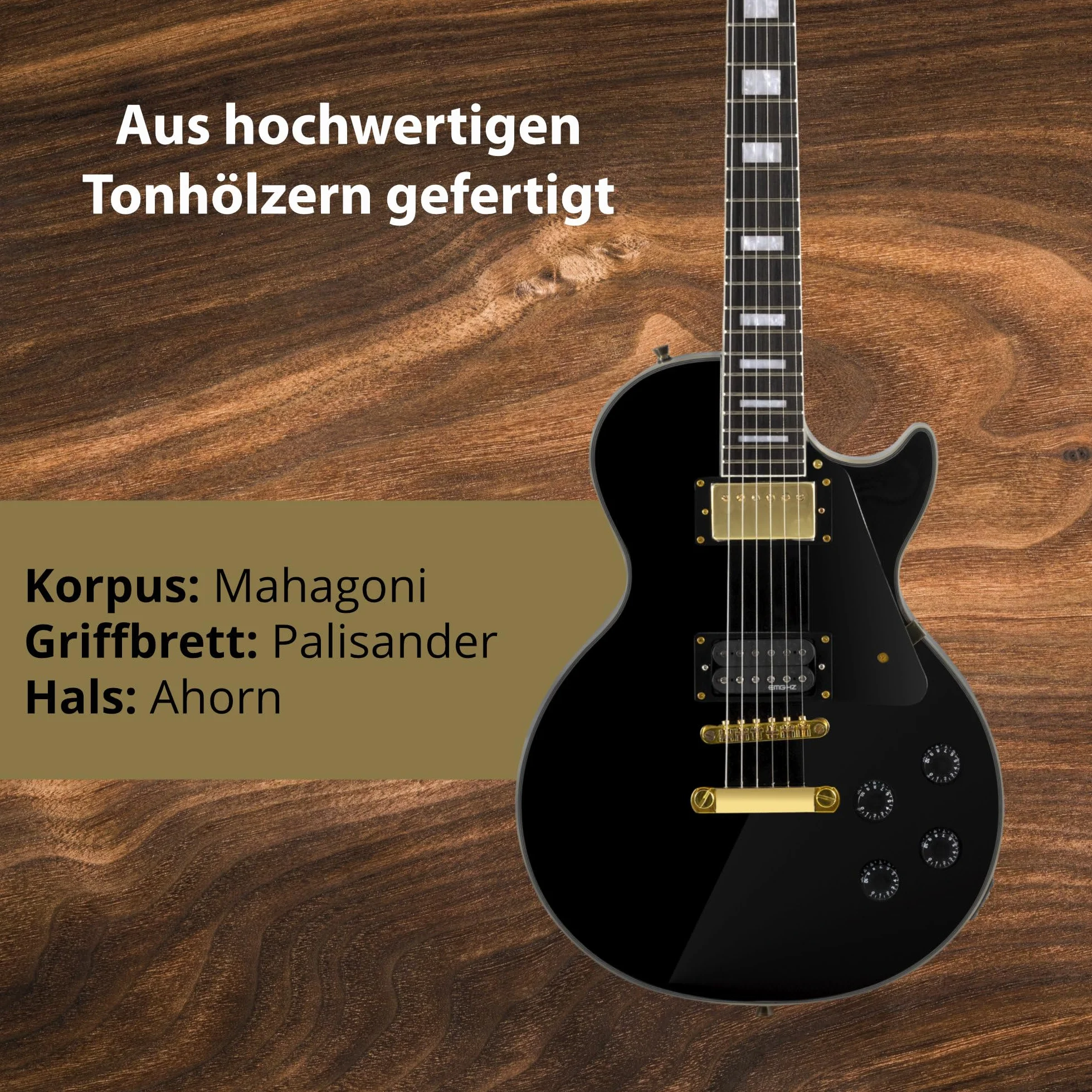 Rocktile Pro L-200BK Deluxe E-Gitarre Black mit Zubehör (Gitarren Gigbag Tasche, Kabel, Plektren, Gitarren Schule mit CD & DVD, Gitarrensaiten)