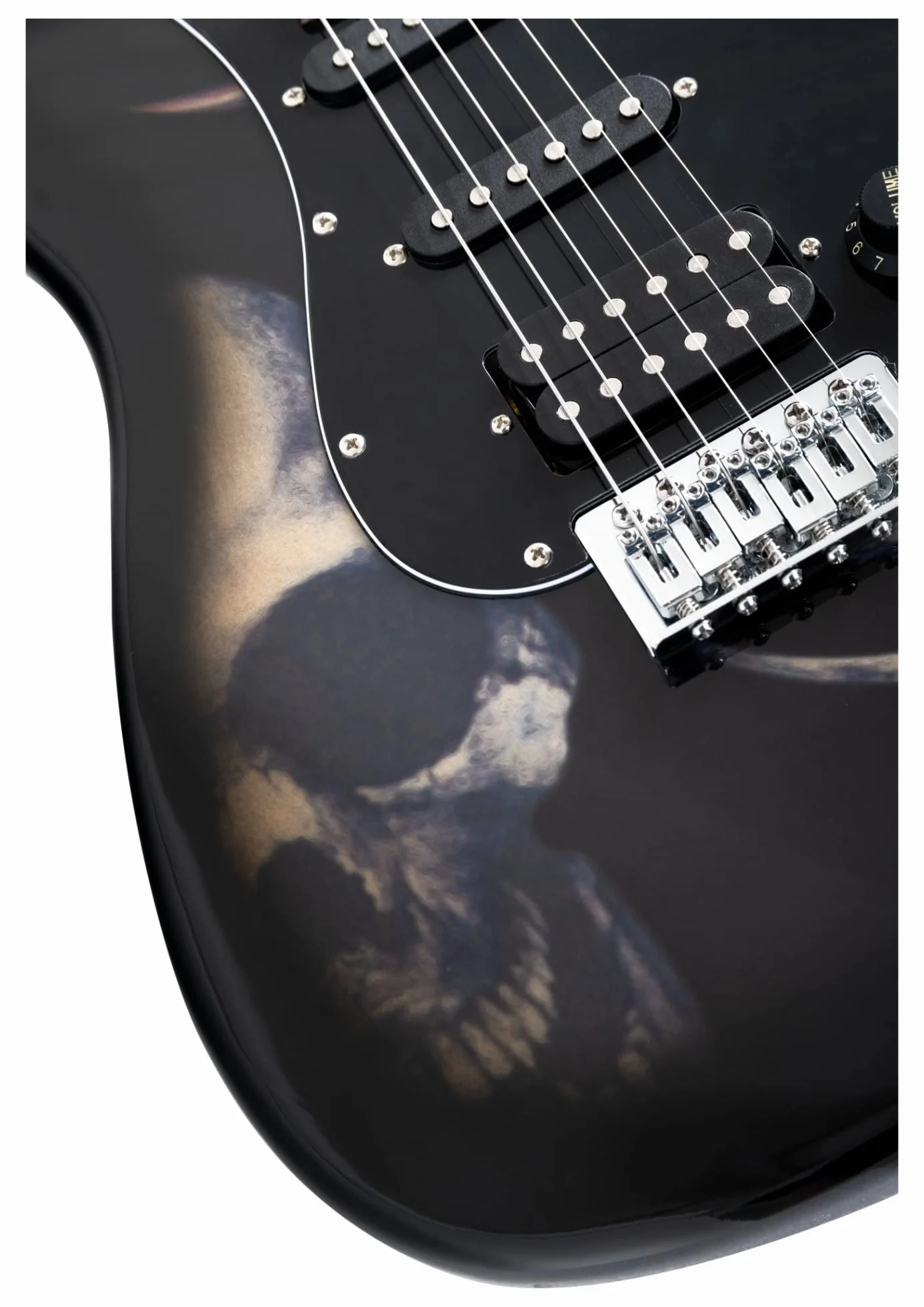 Rocktile Pro ST60-SKULL E-Gitarre Skull Design (1 Humbucker, 2 Single Coils, 22 Bünde, Rosenholz Griffbrett, Lindenholz Korpus, Ahorn Hals)