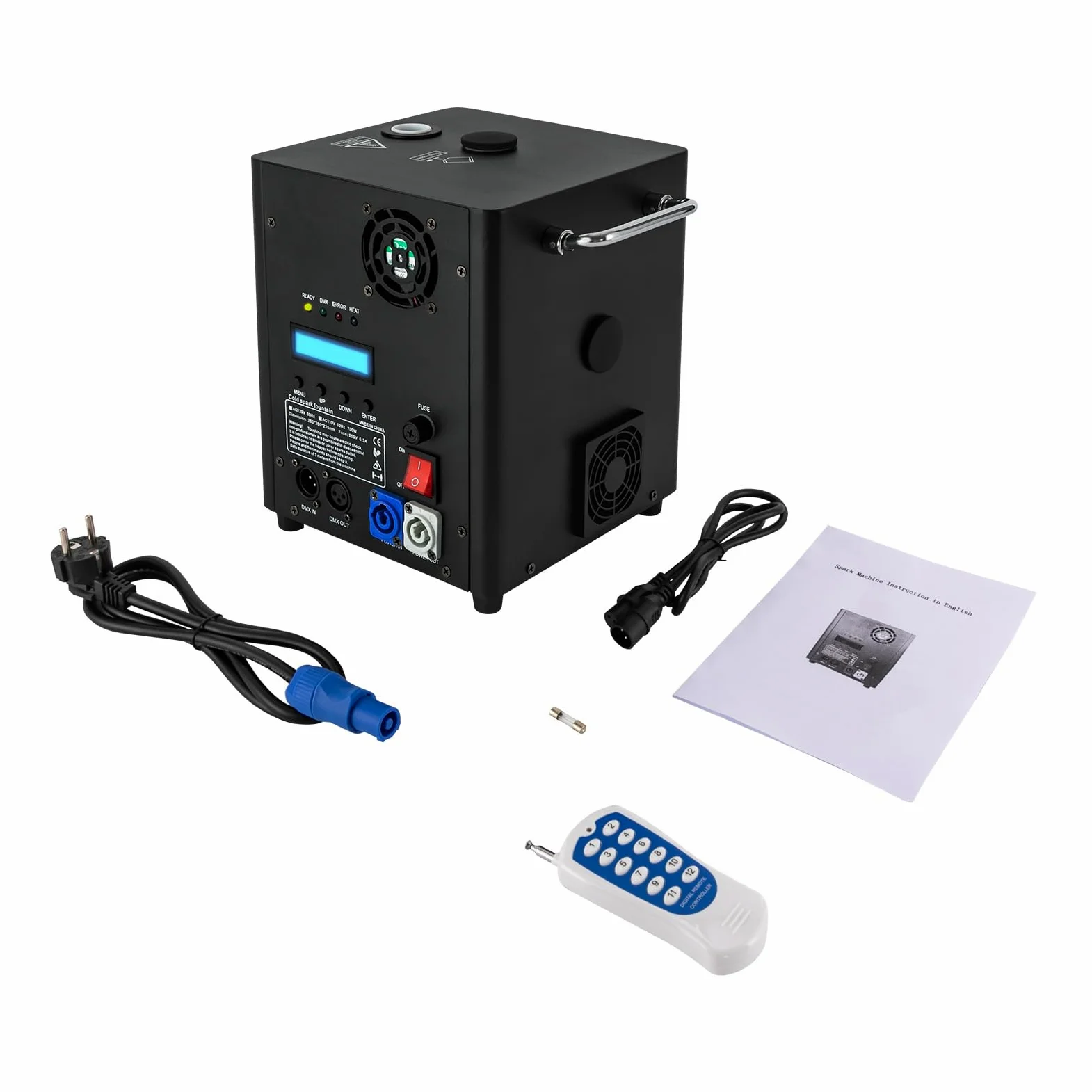 Pyrotechnikmaschinen 700W DMX Sparkular Funkenmaschine Feuerwerk Bühnen Fernbedienung, Cold Spark Machine Spezialeffekt Maschine Professionelle DJ-Ausrüstung, Einstellbare Injektionshöhe