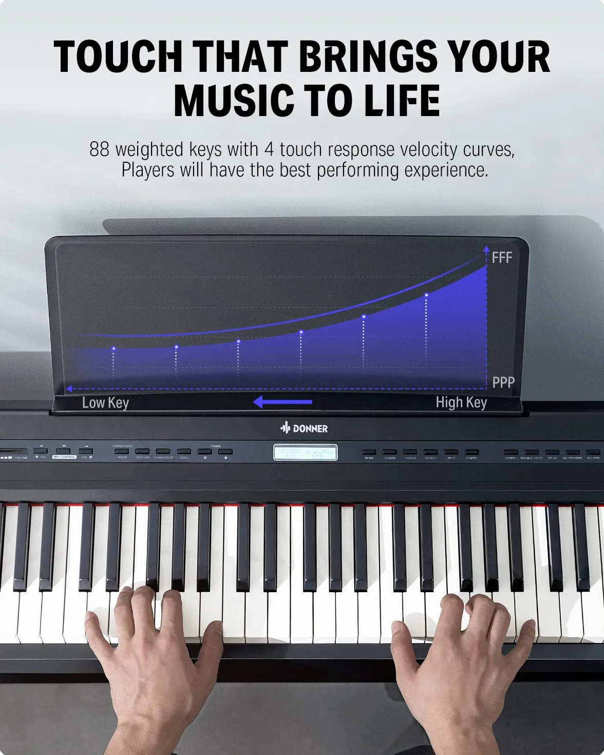 Donner DEP-20S Digital Piano Keyboard 88 Tasten with Höhenverstellbarer Keyboardhocker