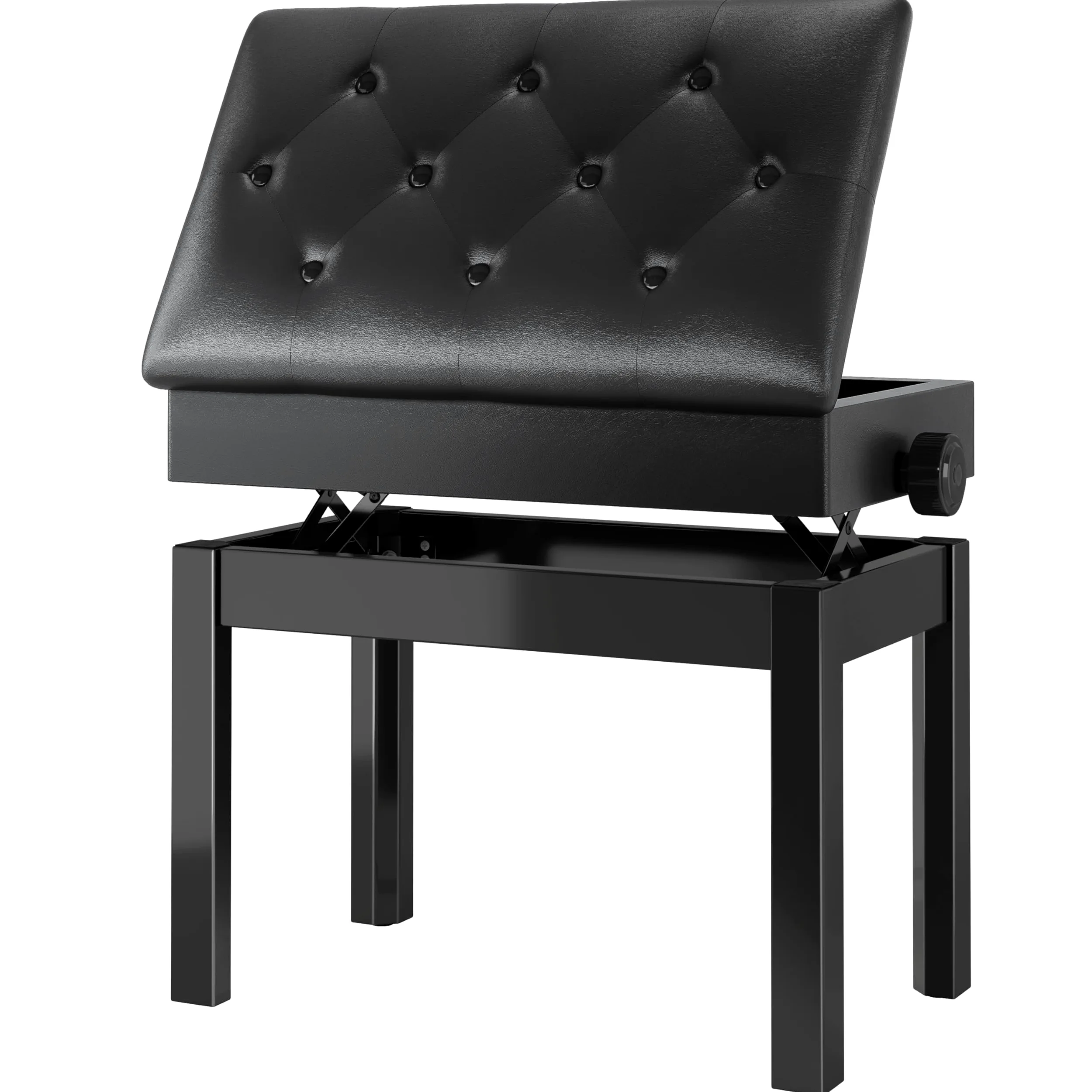 MAMIZO Klavierhocker Höhenverstellbar 48-58CM, Pianobank mit Stauraum, Klavierbank PU Lederkissen, Massivholz, bis 150KG, Schwarz