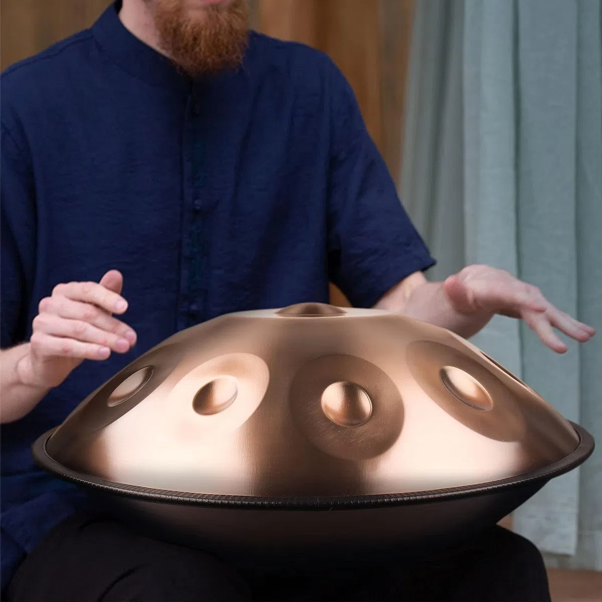 Handtrommel, Handpan-Drum-Instrument In D-Moll 9/10/12 Noten 56cm Stahl-Handpan-Trommel Mit Handpan Tasche, 2 Schlägeln Und Handtrommelständer (Color : Gold - 9 Notes, Size : 440hz)