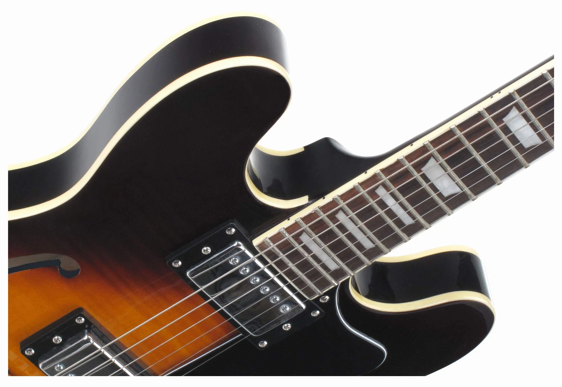 Rocktile Pro HB100-SB E-Gitarre (Halbresonanz/Hollowbody Korpus, 2 Humbucker, Rosenholz Griffbrett, Ahorn Hals, Mensur: 65 cm, Sattelbreite: 43 mm) Sunburst