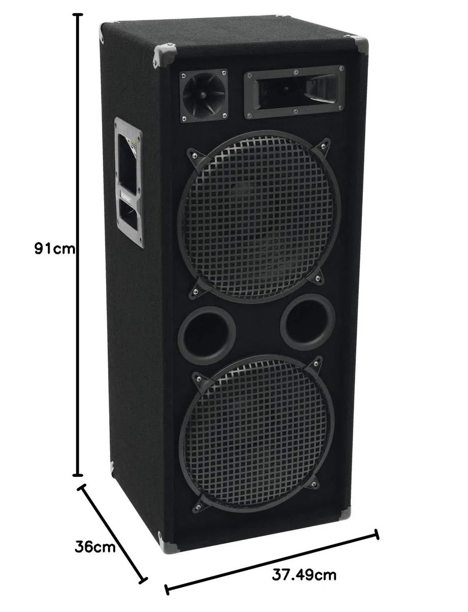 OMNITRONIC DX-2222 3-Wege Box 1000 W | Robuste Full-Range-Box mit 2x12" Tieftöner und 1000 Watt Leistung | 1 Stück
