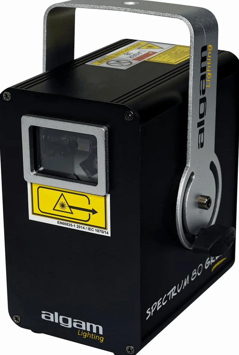 ALGAM LIGHTING - SPECTRUM 80 GREEN - Grüner einfarbiger Animationslaser 80 mW – Laserklasse 3B – IP20 – 200 x 260 x 150 mm