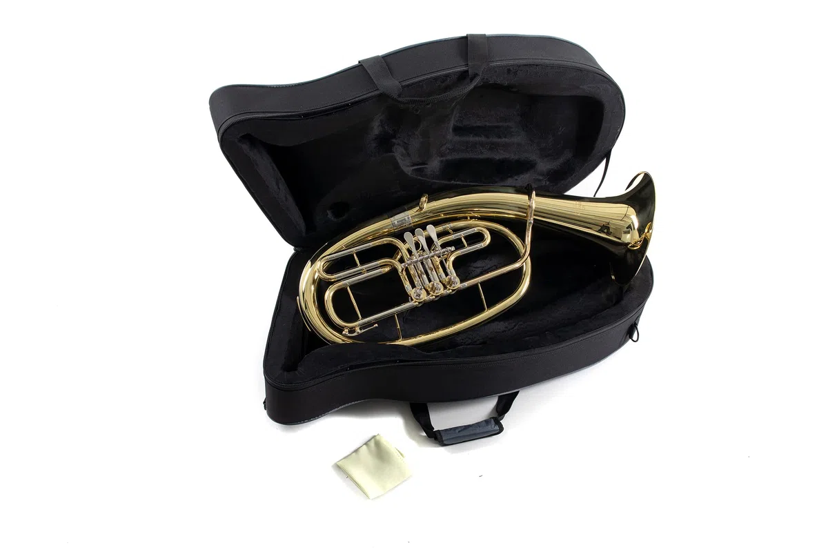 Roy Benson Bb-Tenorhorn TH-202 (Premium Kompaktmodell, mit Ø 26 cm Messing Schallstück, langlebigem Goldmessing Mundrohr, Neusilber Zügen, in lackiertem Finish, inkl. leichtem Formetui)